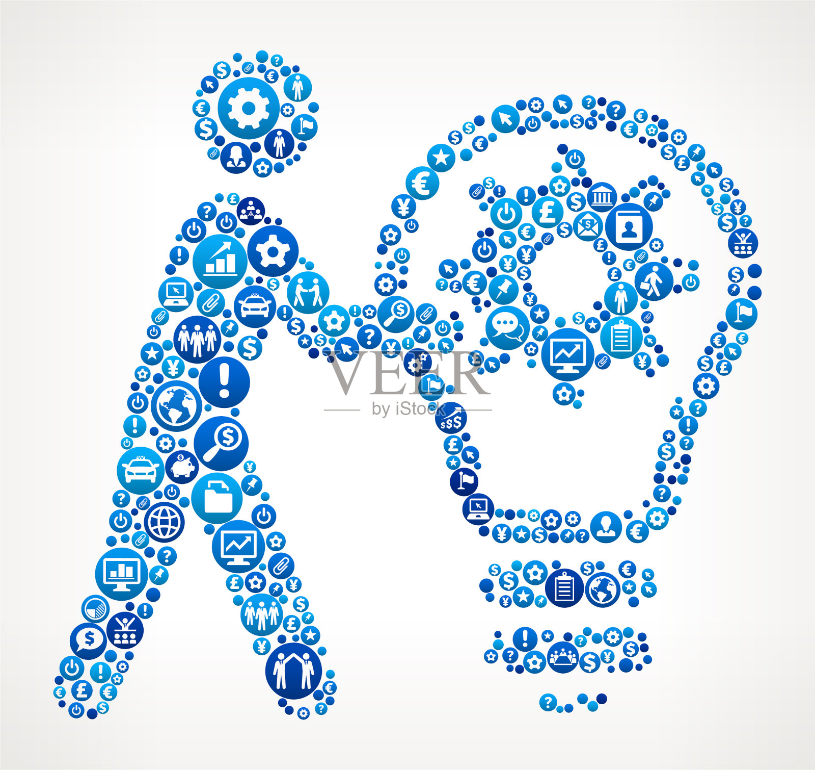 火柴人与创意齿轮商业金融蓝色图标图案插画图片素材