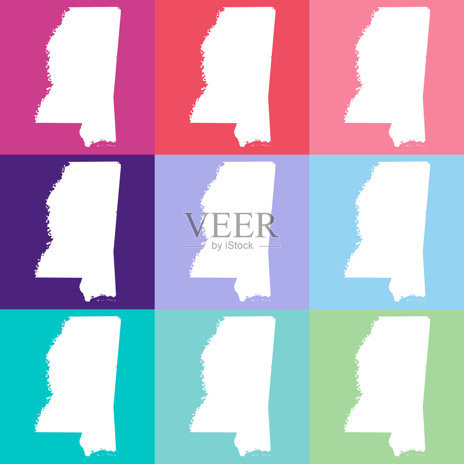 矢量密西西比，美国地图在凉爽的颜色插画图片素材