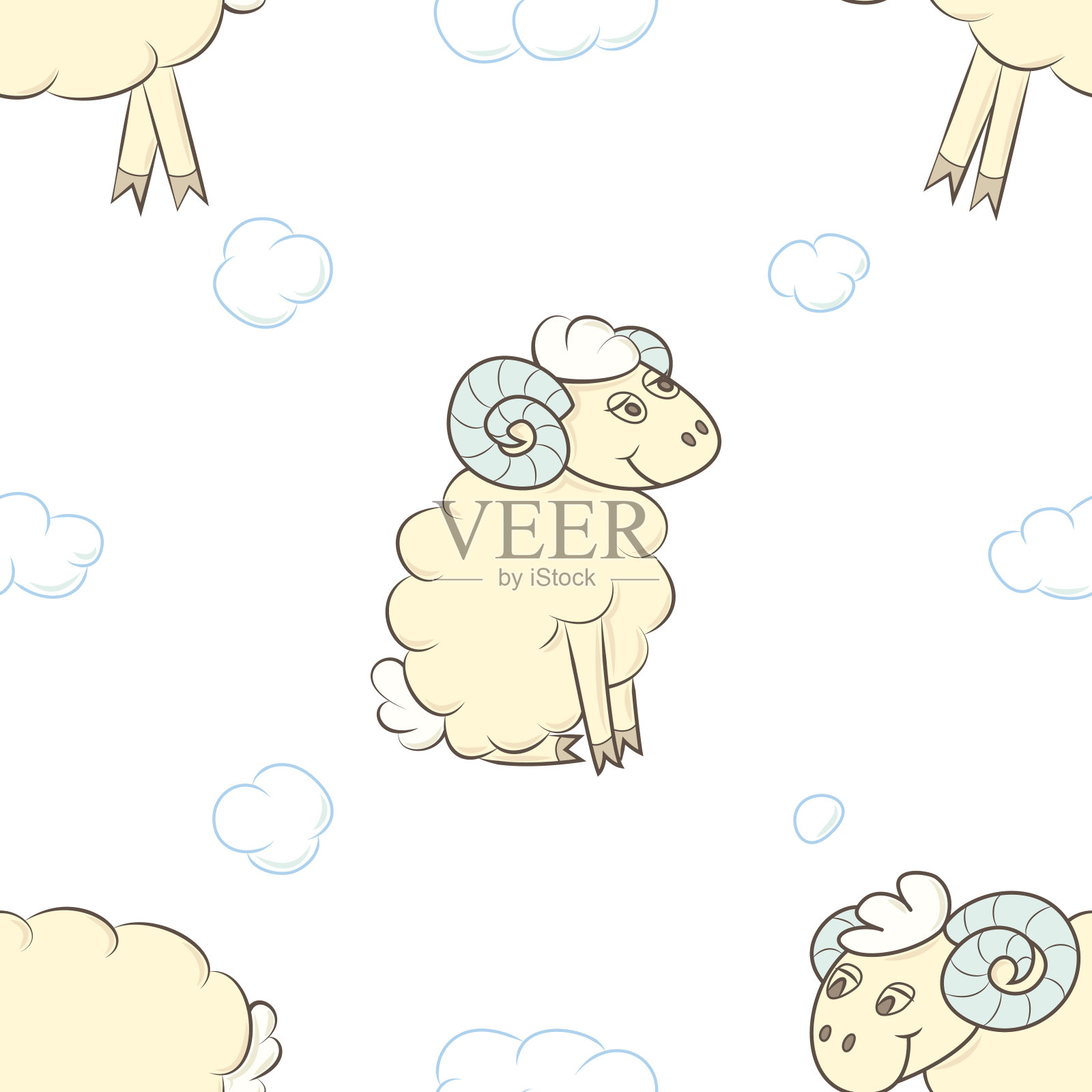 无缝图案背景与可爱的羊。插画图片素材