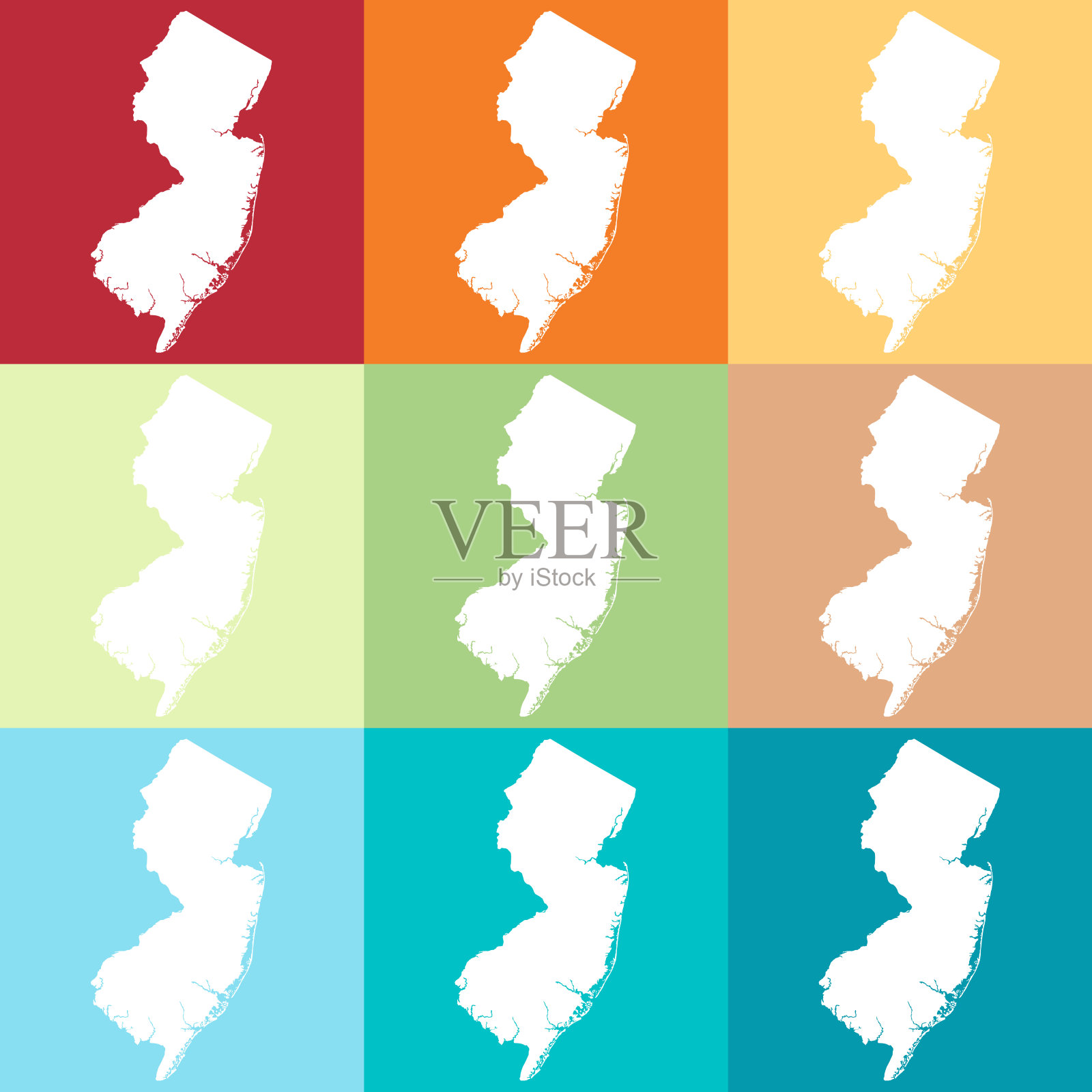 矢量新泽西，美国地图在海滩的颜色插画图片素材