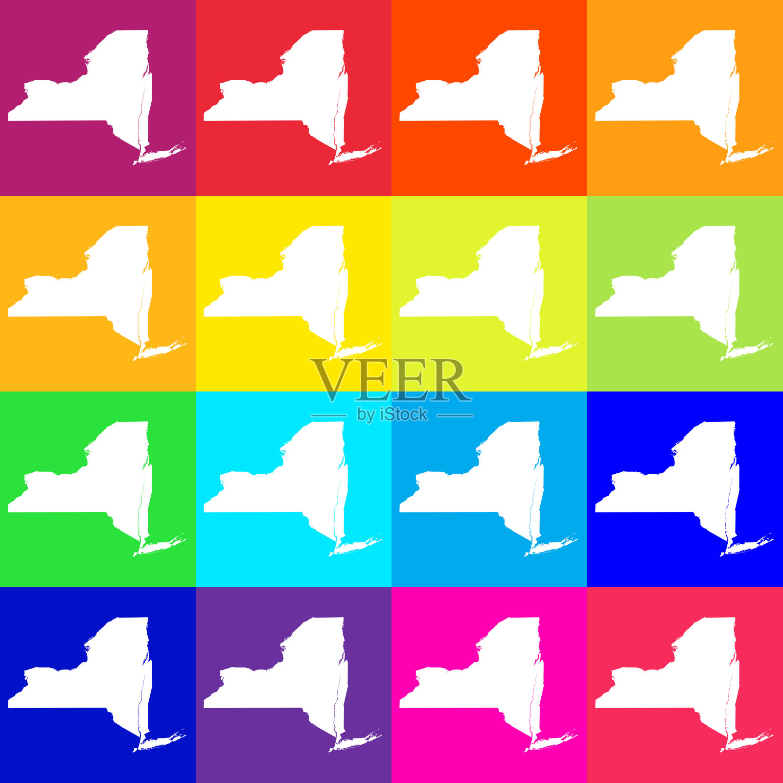 矢量纽约州，美国地图在明亮的颜色插画图片素材