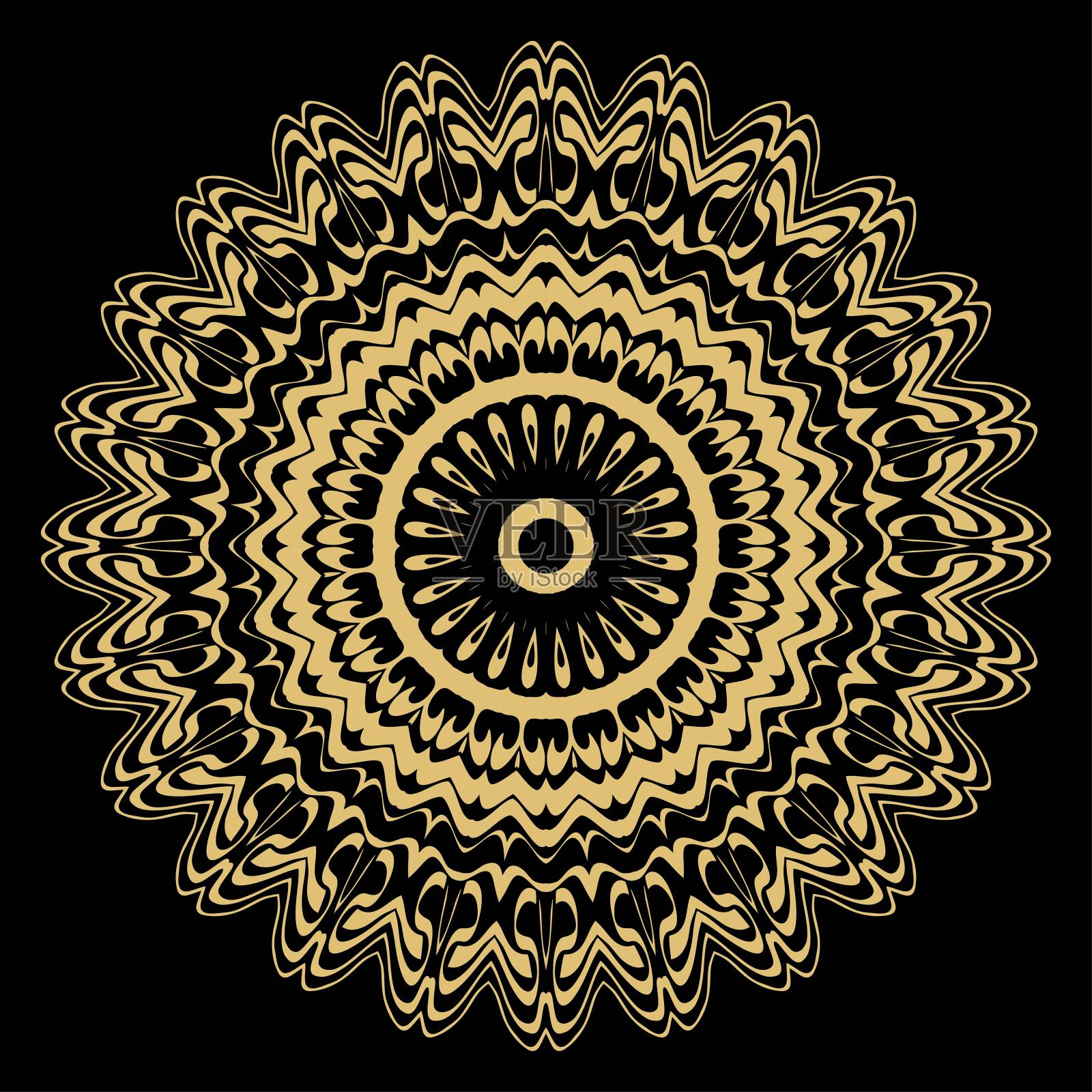 曼荼罗风格矢量颜色形状。抽象的设计。装饰时尚，节日贺卡，放松插画插画图片素材