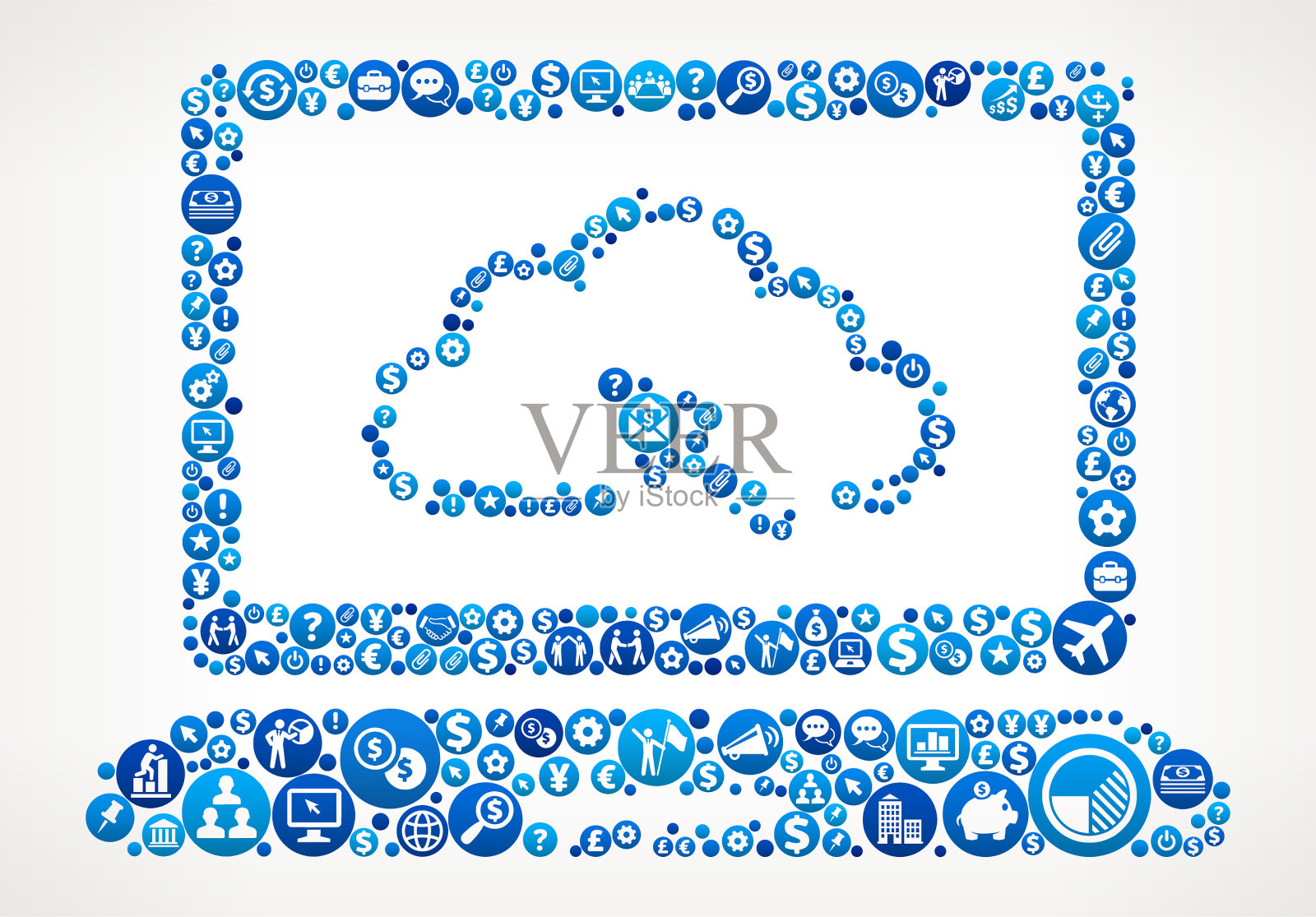 笔记本云计算业务和金融蓝色图标模式插画图片素材