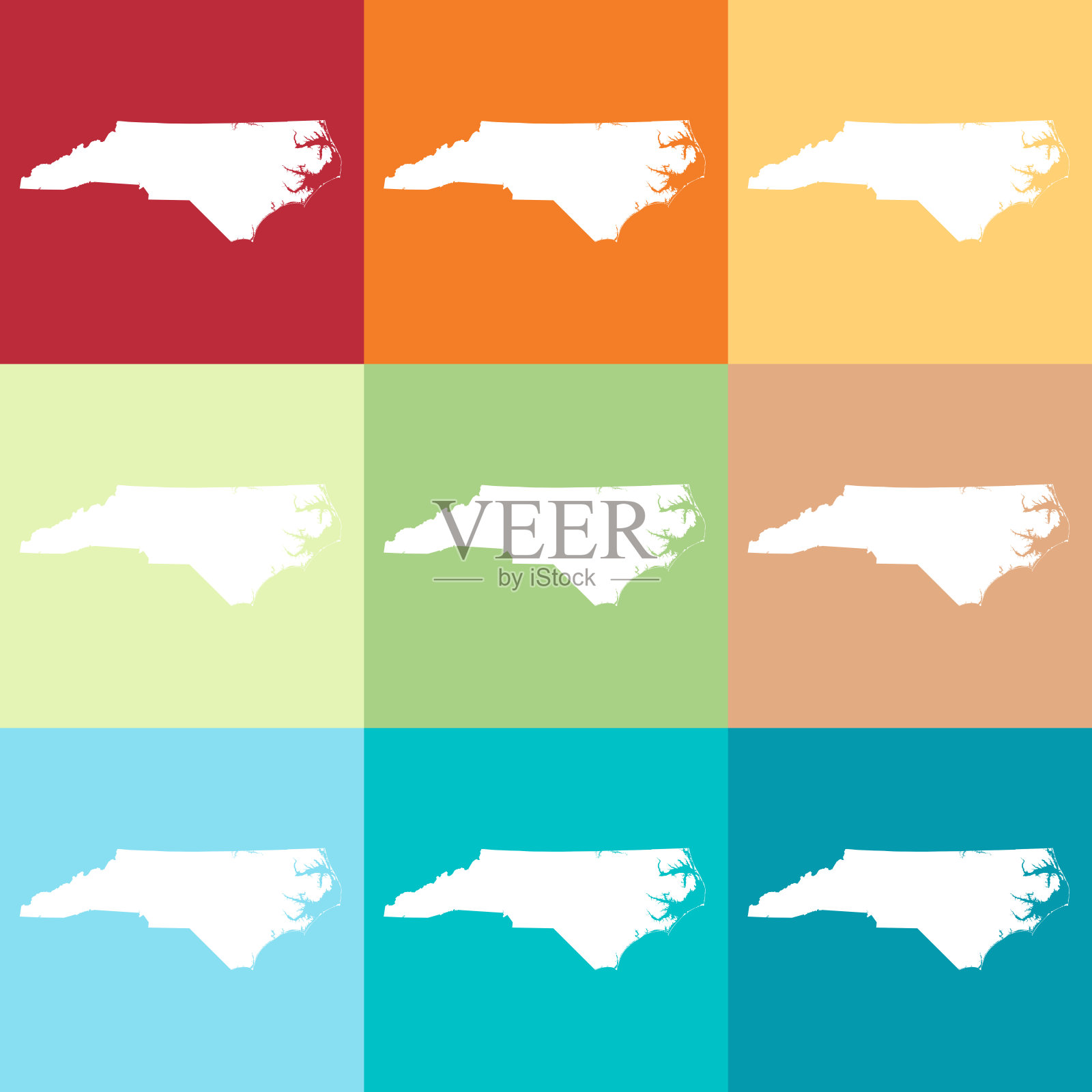 矢量北卡罗莱纳州，美国地图在海滩的颜色插画图片素材