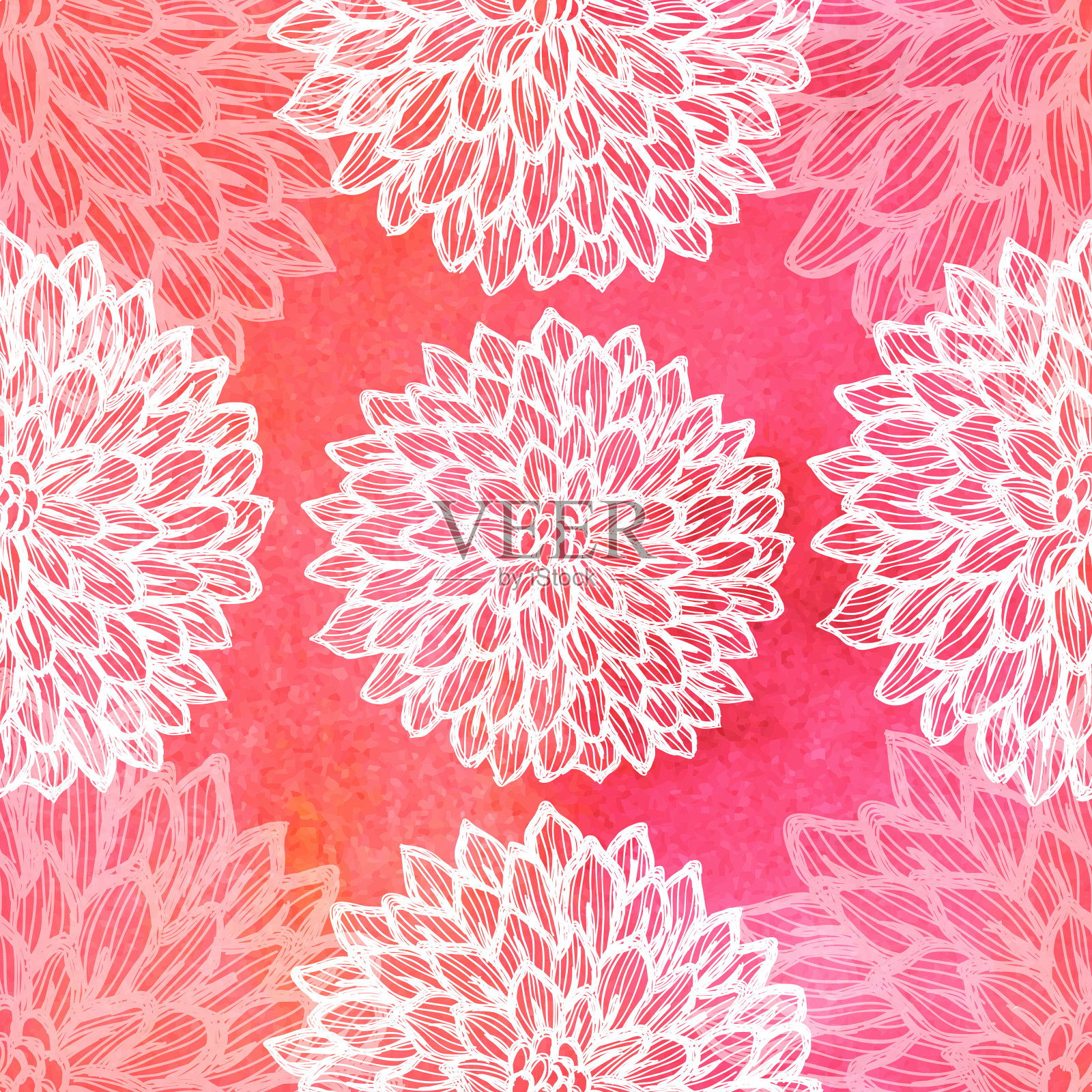 Dalhia无缝矢量模式-水墨绘画与水彩纹理插画图片素材