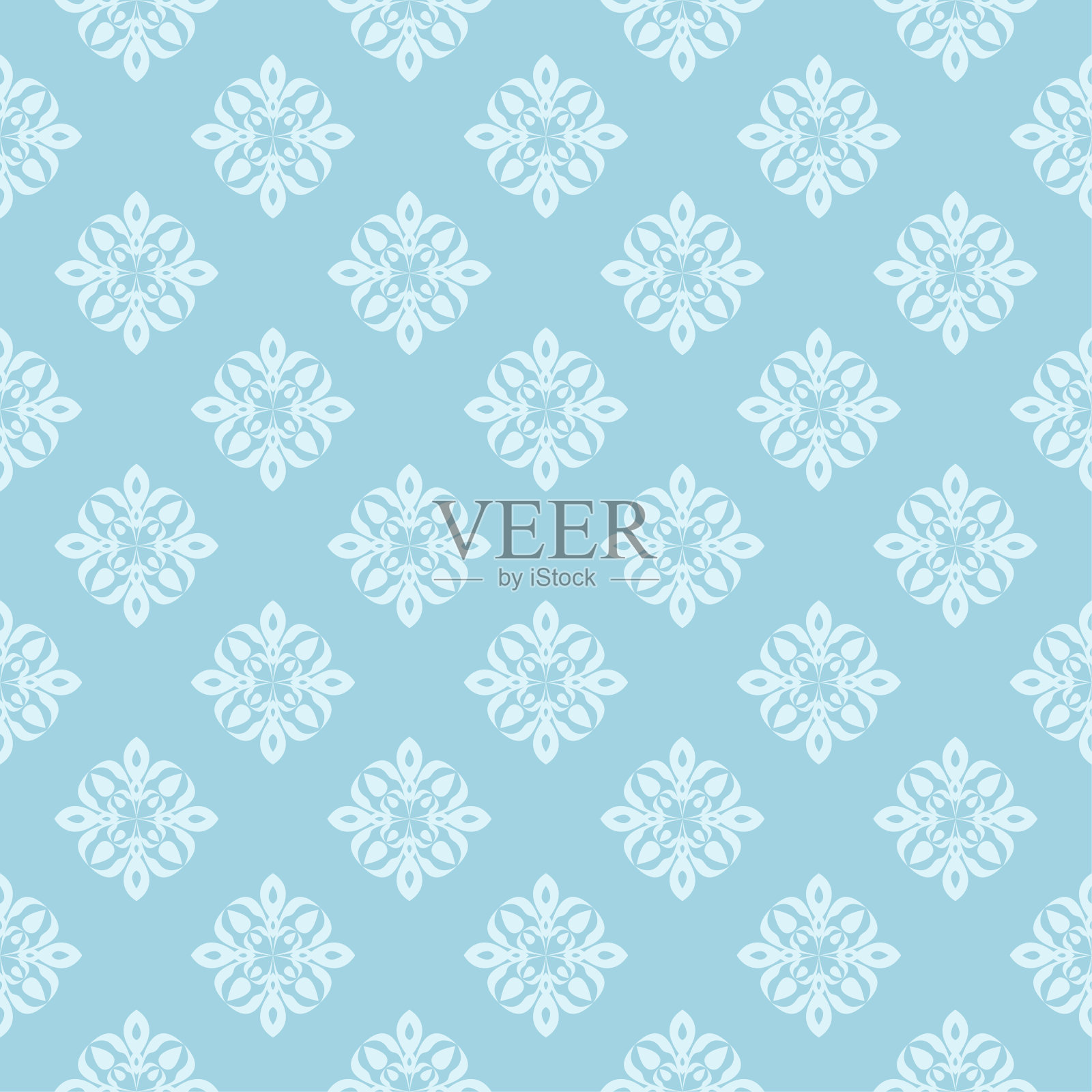 白色花无缝图案上的蓝色背景插画图片素材