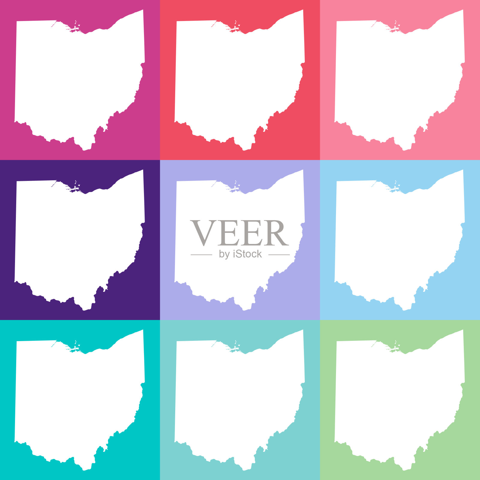 矢量俄亥俄，美国地图在凉爽的颜色插画图片素材