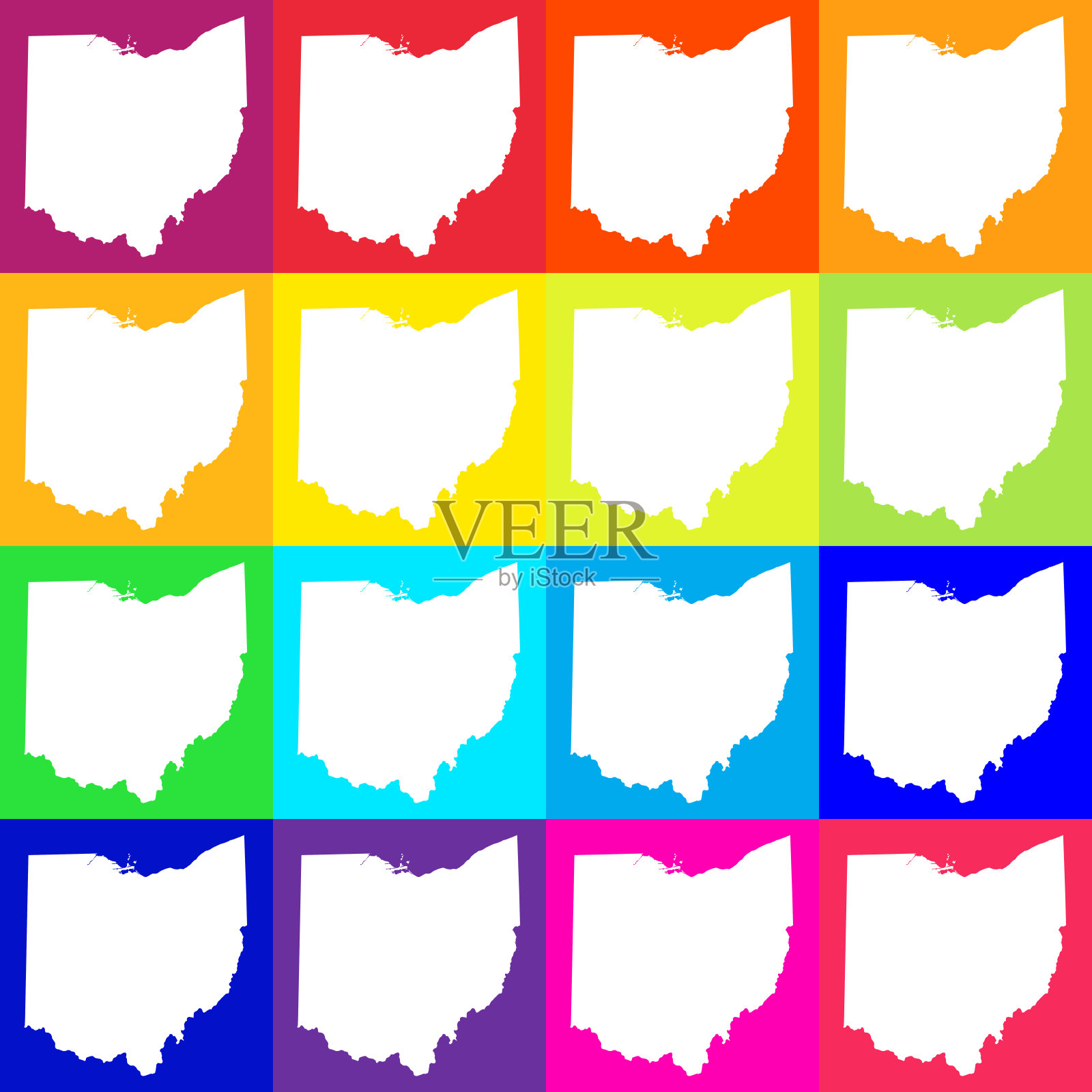 向量俄亥俄，美国地图在明亮的颜色插画图片素材