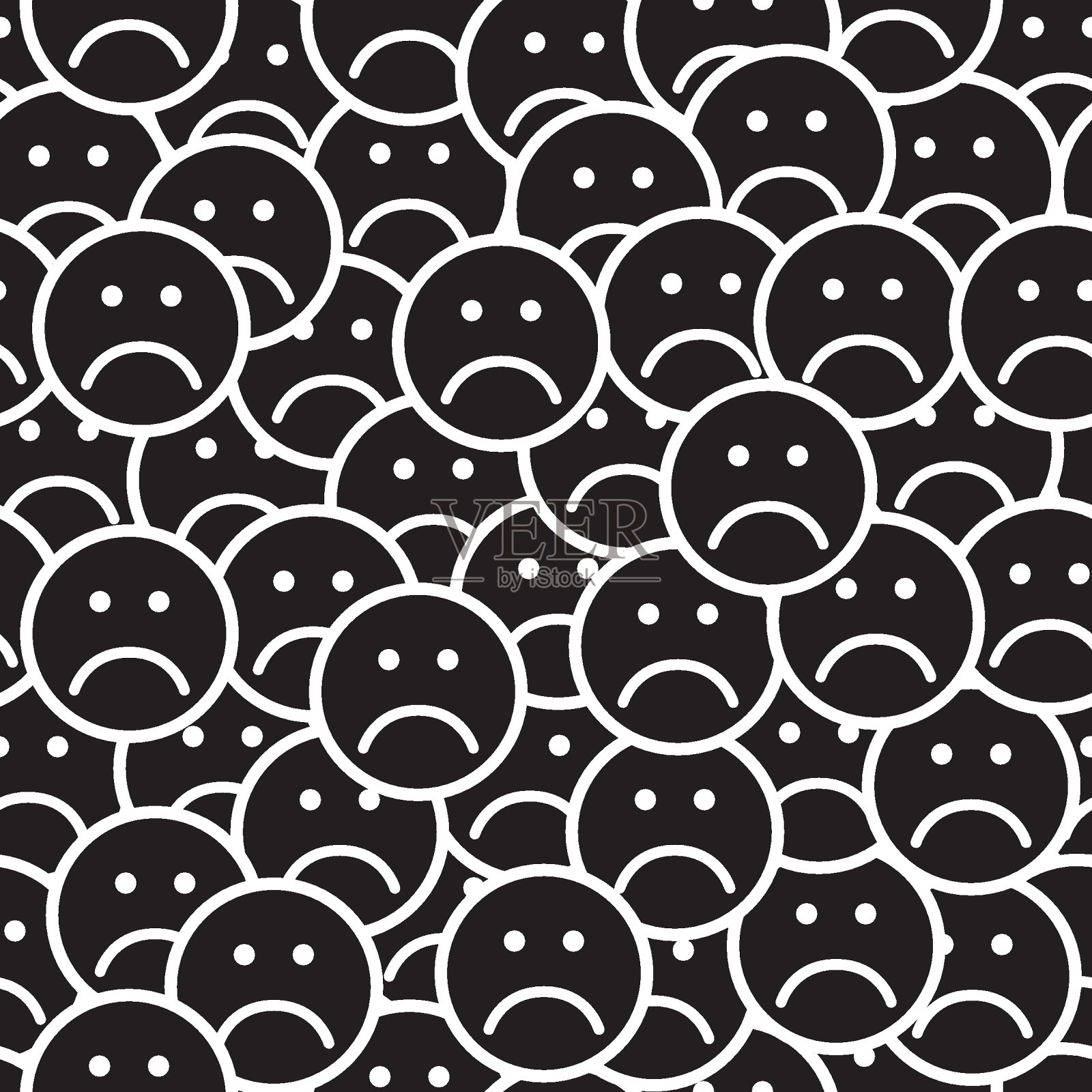 无缝模式与悲伤的脸图标。不幸的背景。插画图片素材