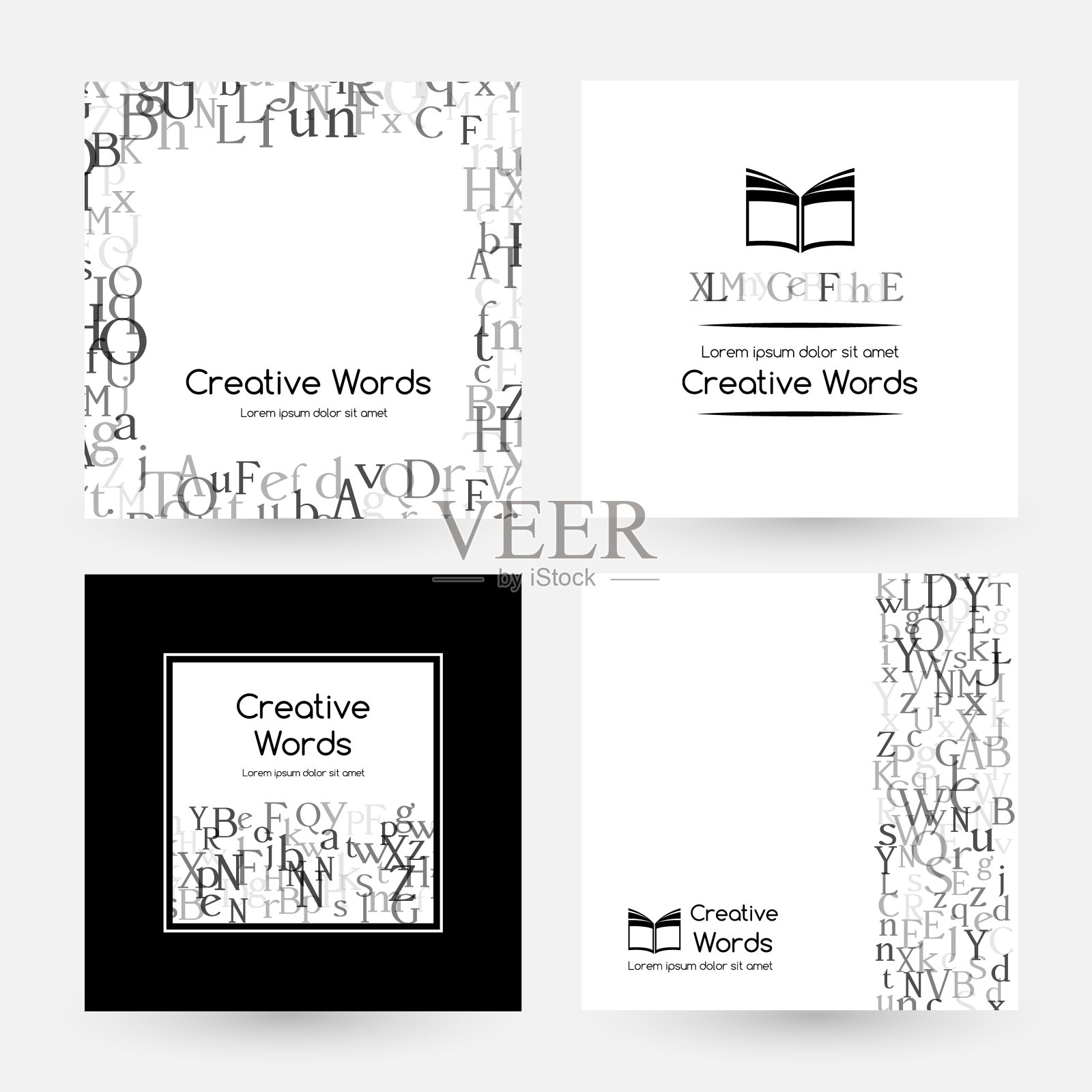 信件。英文字母设计集合。矢量插图为学生和儿童教育类和语言课广告。插画图片素材