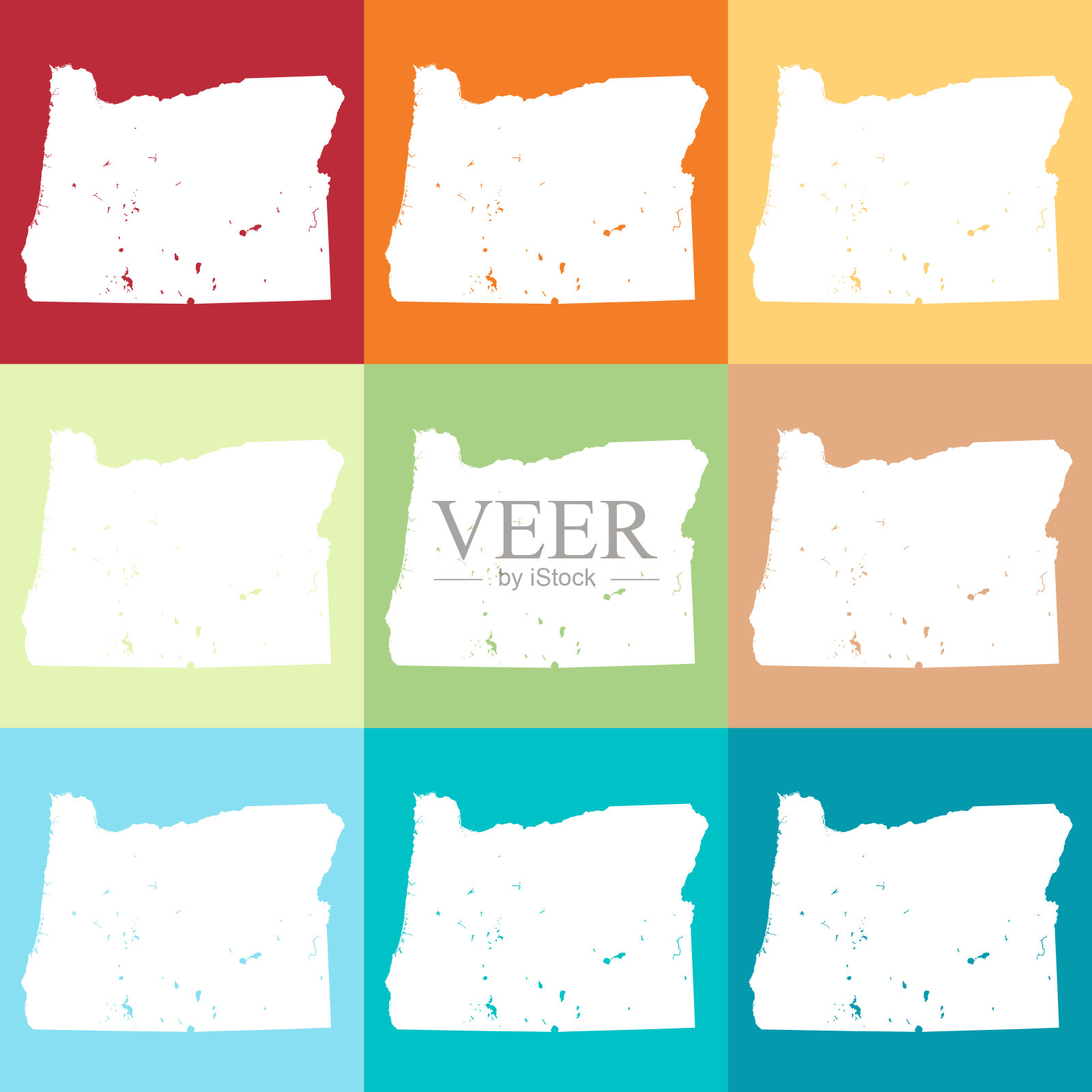 矢量俄勒冈，美国地图在海滩的颜色插画图片素材