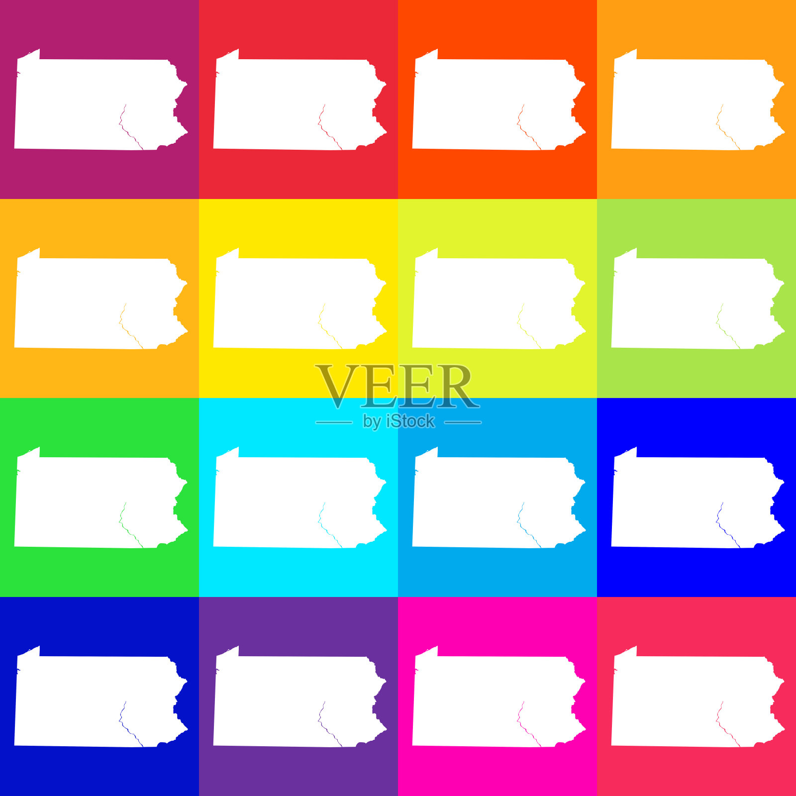 矢量宾夕法尼亚州，美国地图在明亮的颜色插画图片素材