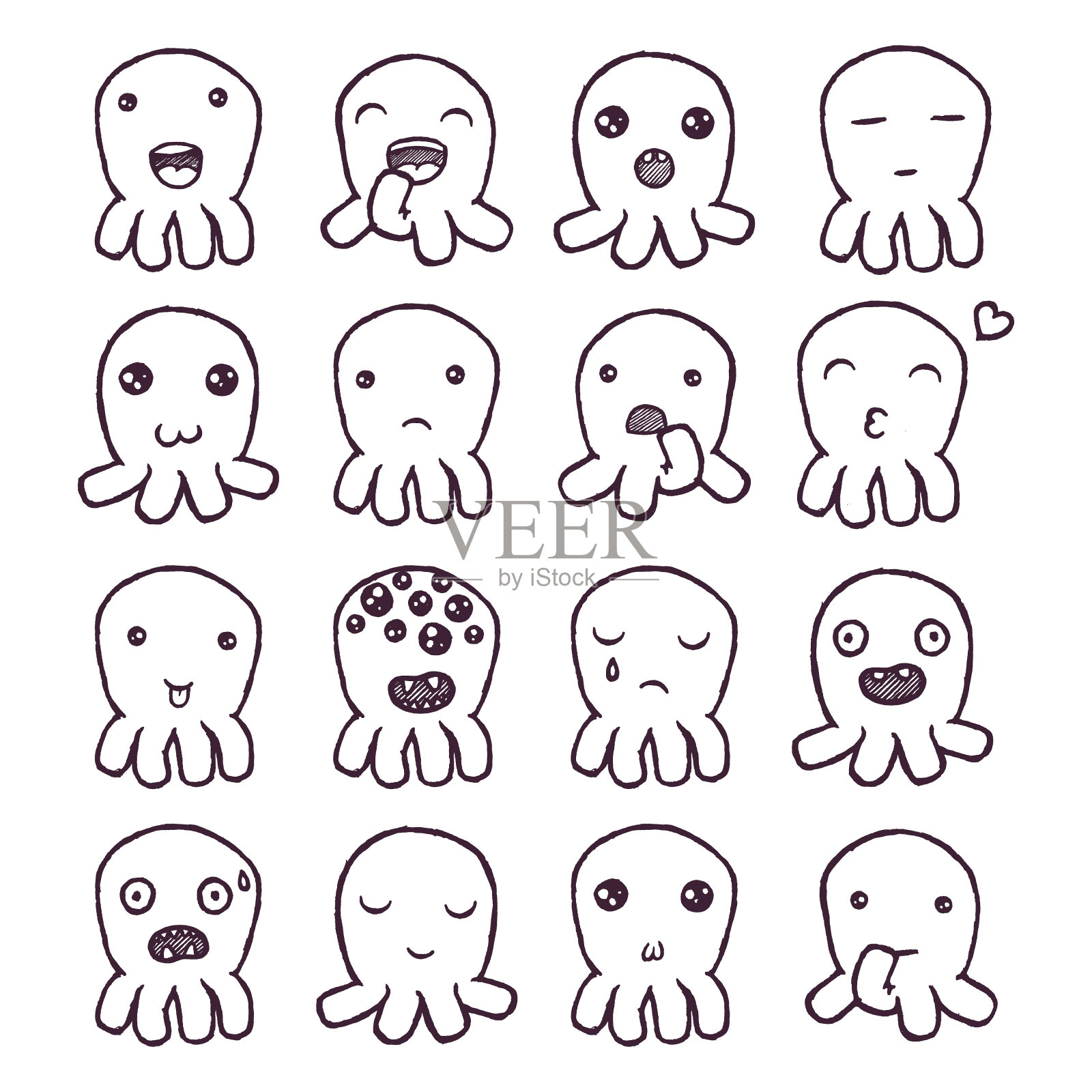 可爱的小怪物表情符号套装插画图片素材