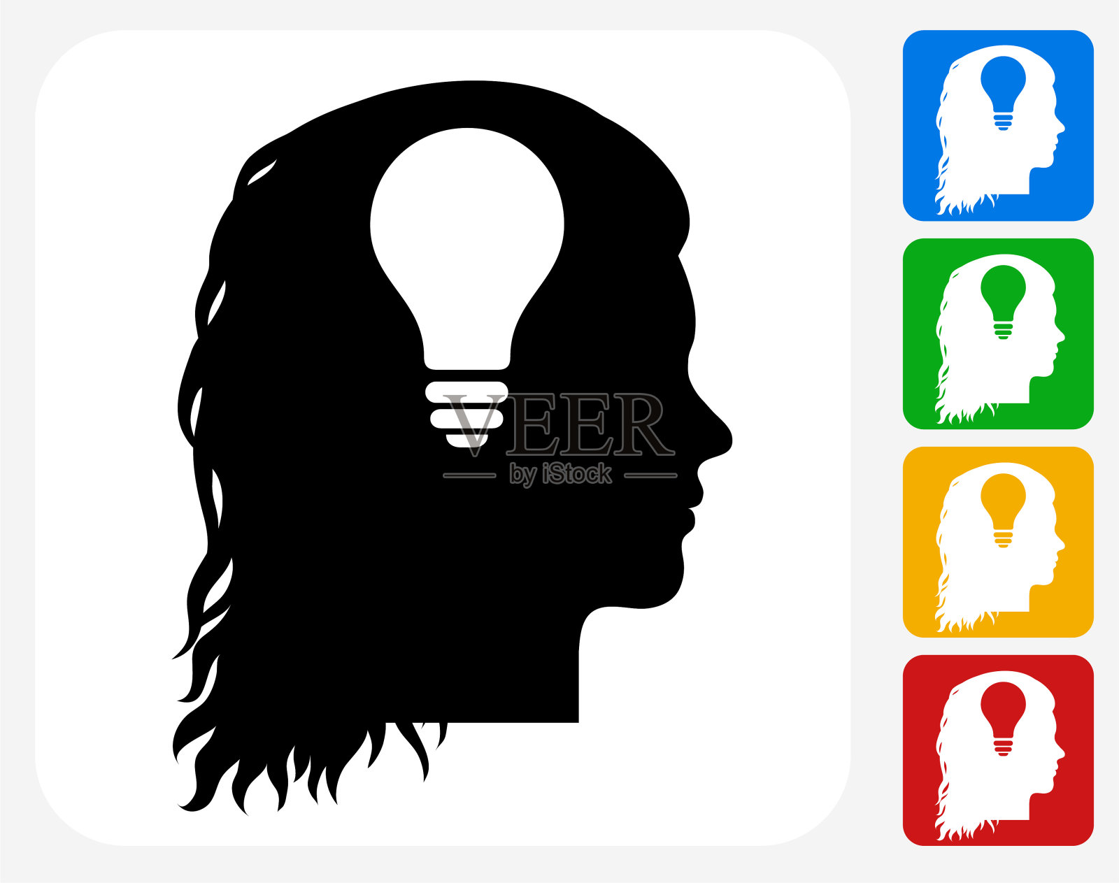 灯泡想法人脸轮廓插画图片素材