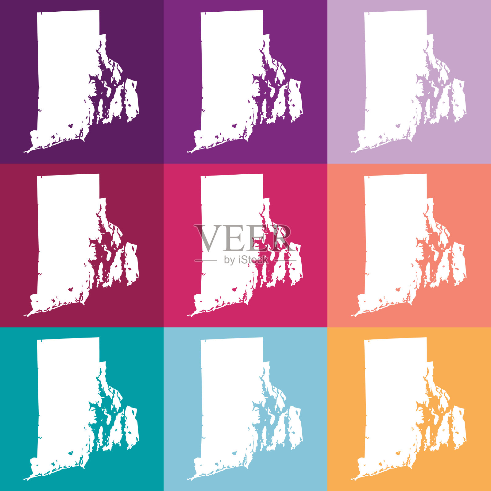 矢量罗德岛，美国地图在柔和的颜色插画图片素材