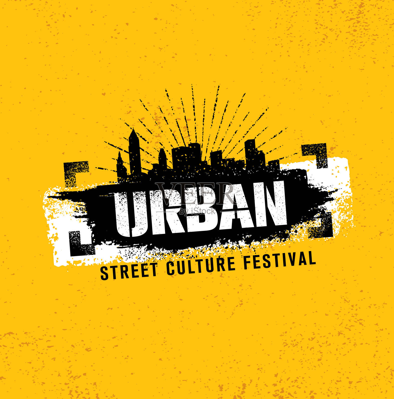 城市街道文化节粗犷的插画概念在垃圾墙背景与绘画笔触插画图片素材