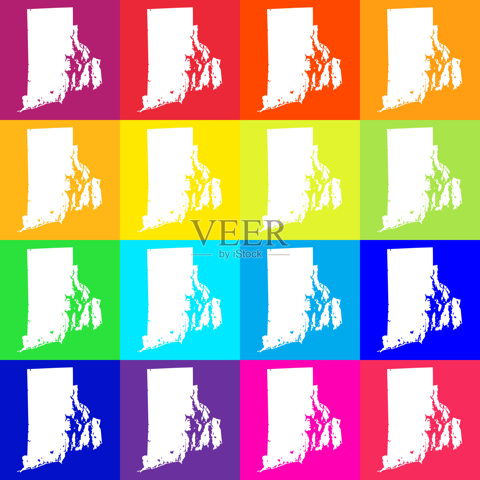 向量罗德岛，美国地图在明亮的颜色插画图片素材