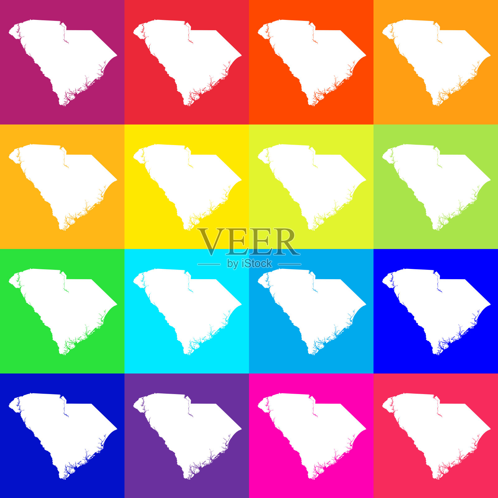 矢量南卡罗来纳，美国地图在明亮的颜色插画图片素材