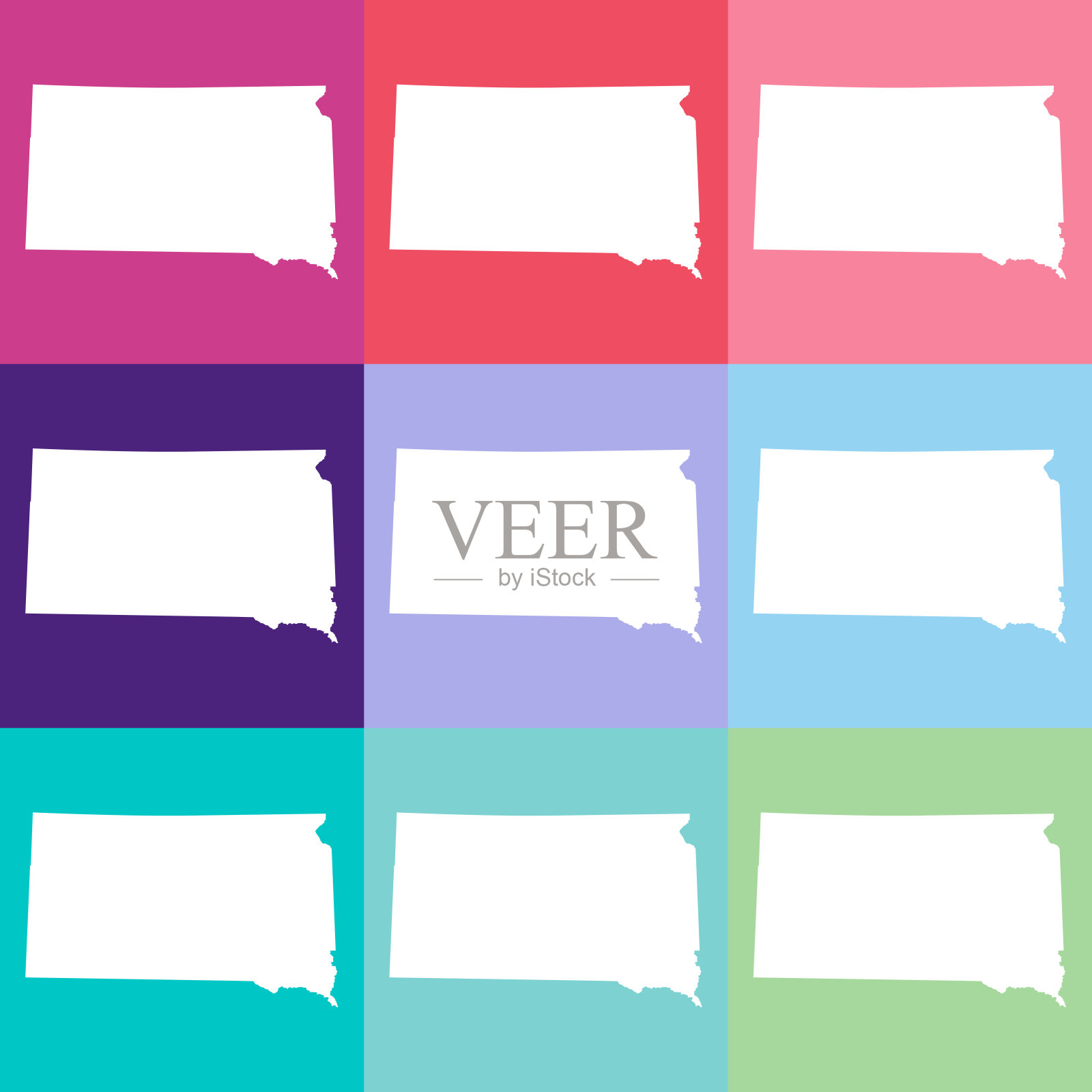 矢量南达科他，美国地图在凉爽的颜色插画图片素材