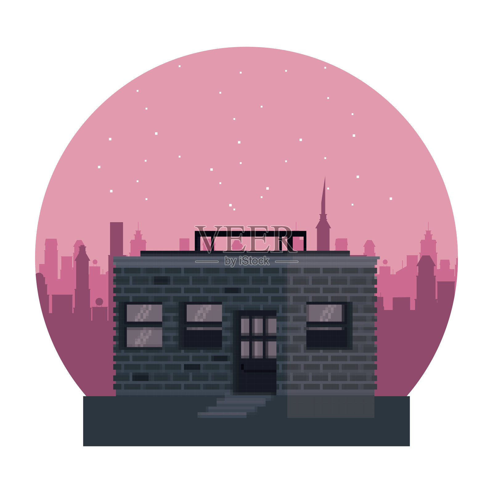 夜间的建筑和城市景观插画图片素材