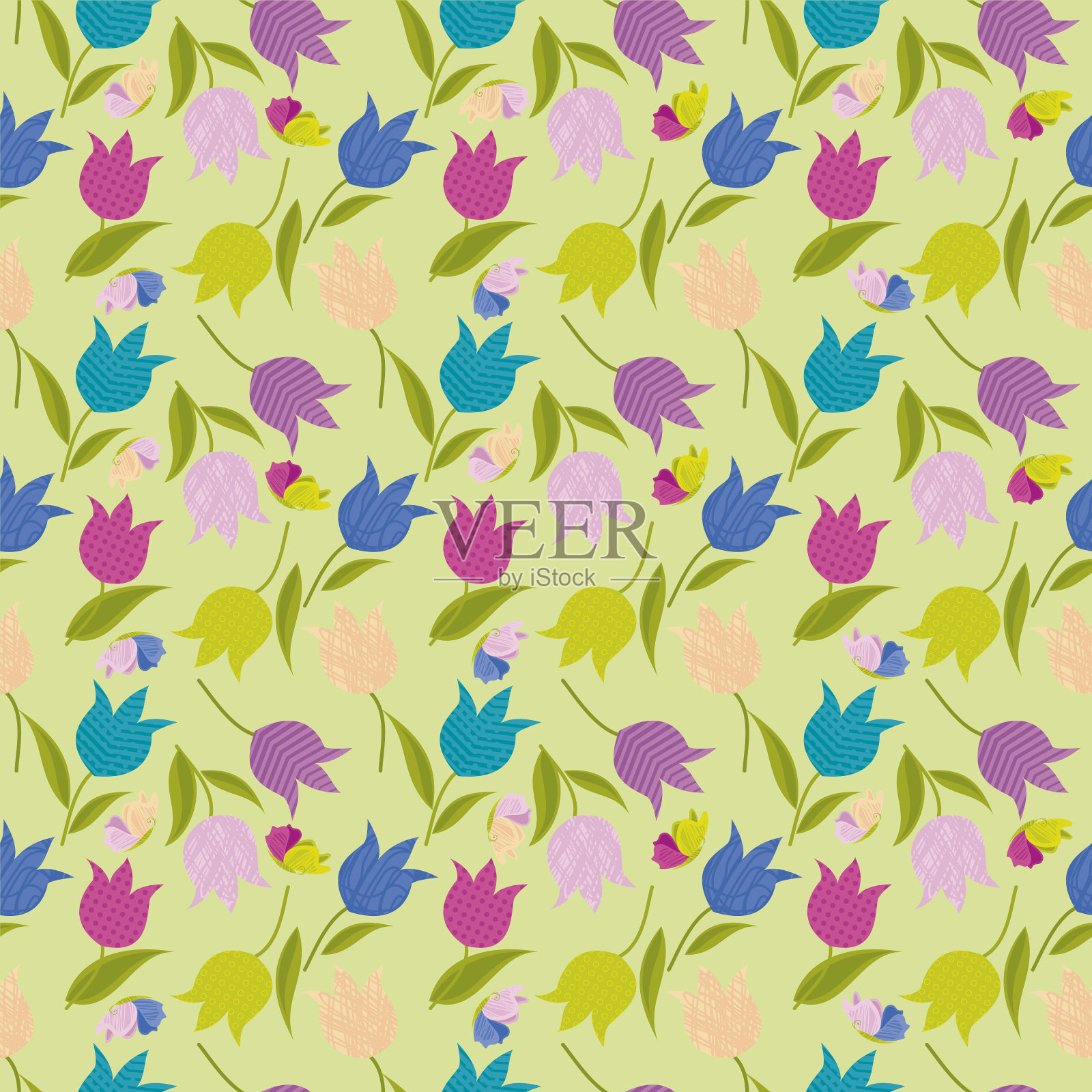 郁金香无缝模式。向量。插画图片素材