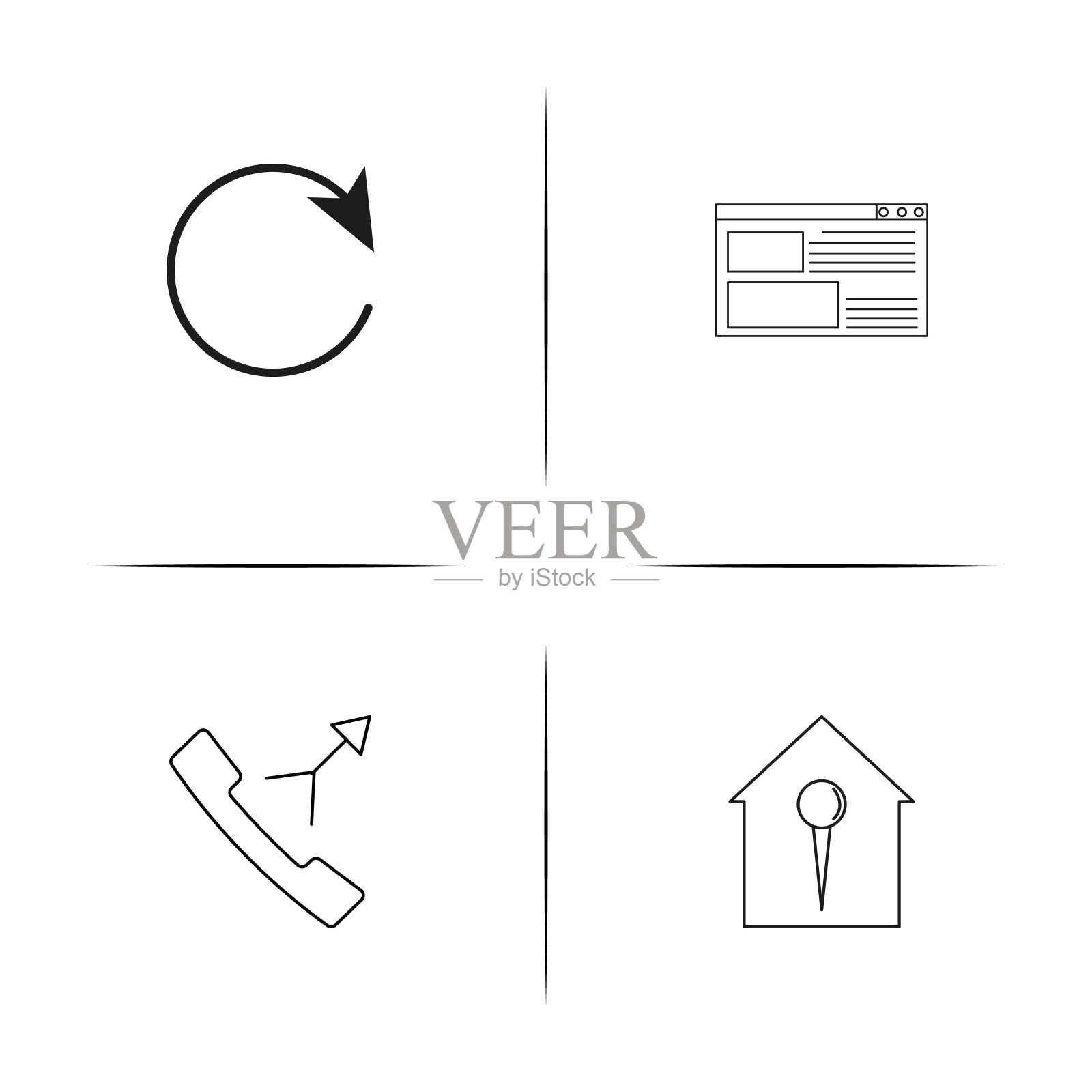 界面简单线性图标设置。简单的轮廓图标图标素材