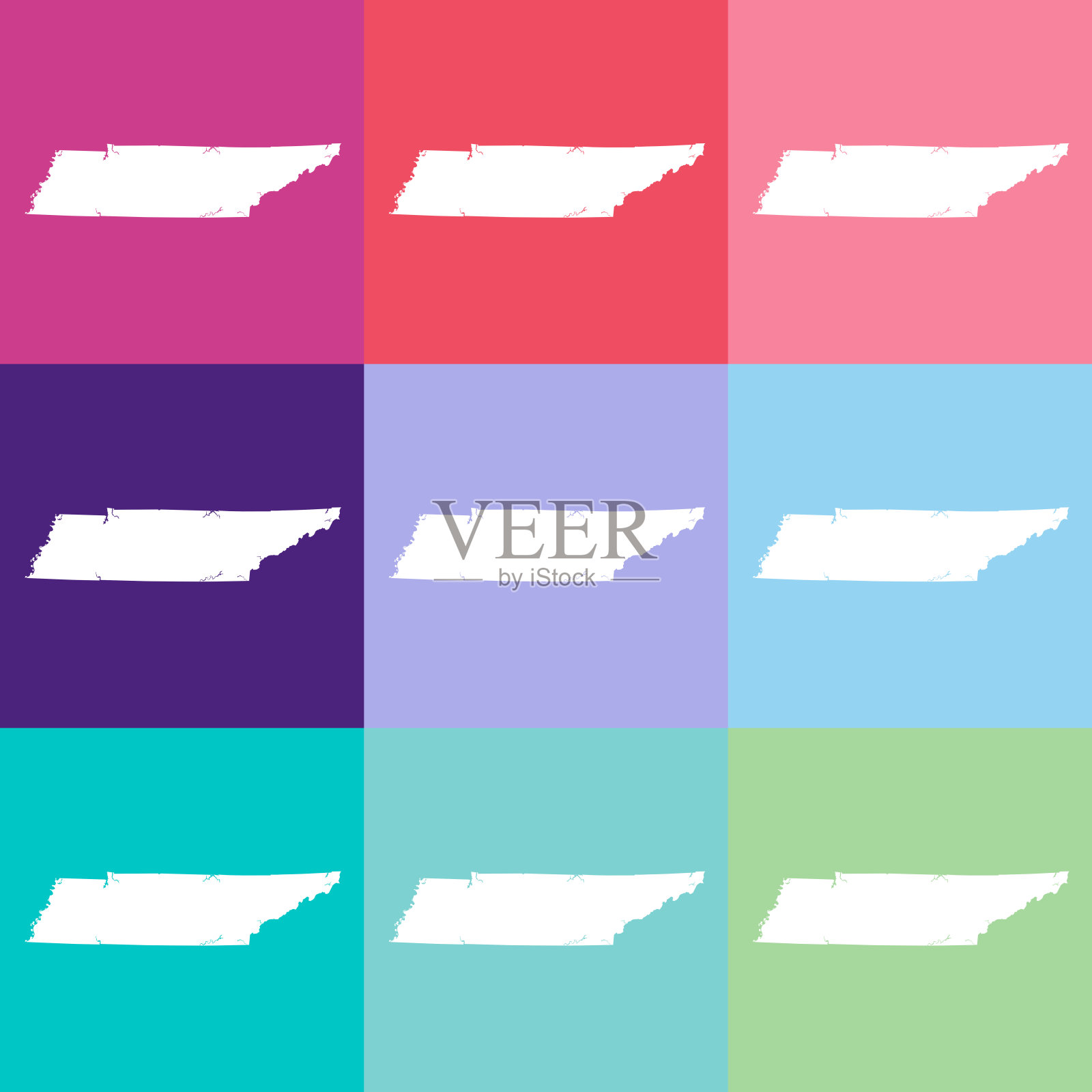 矢量田纳西州，美国地图在凉爽的颜色插画图片素材