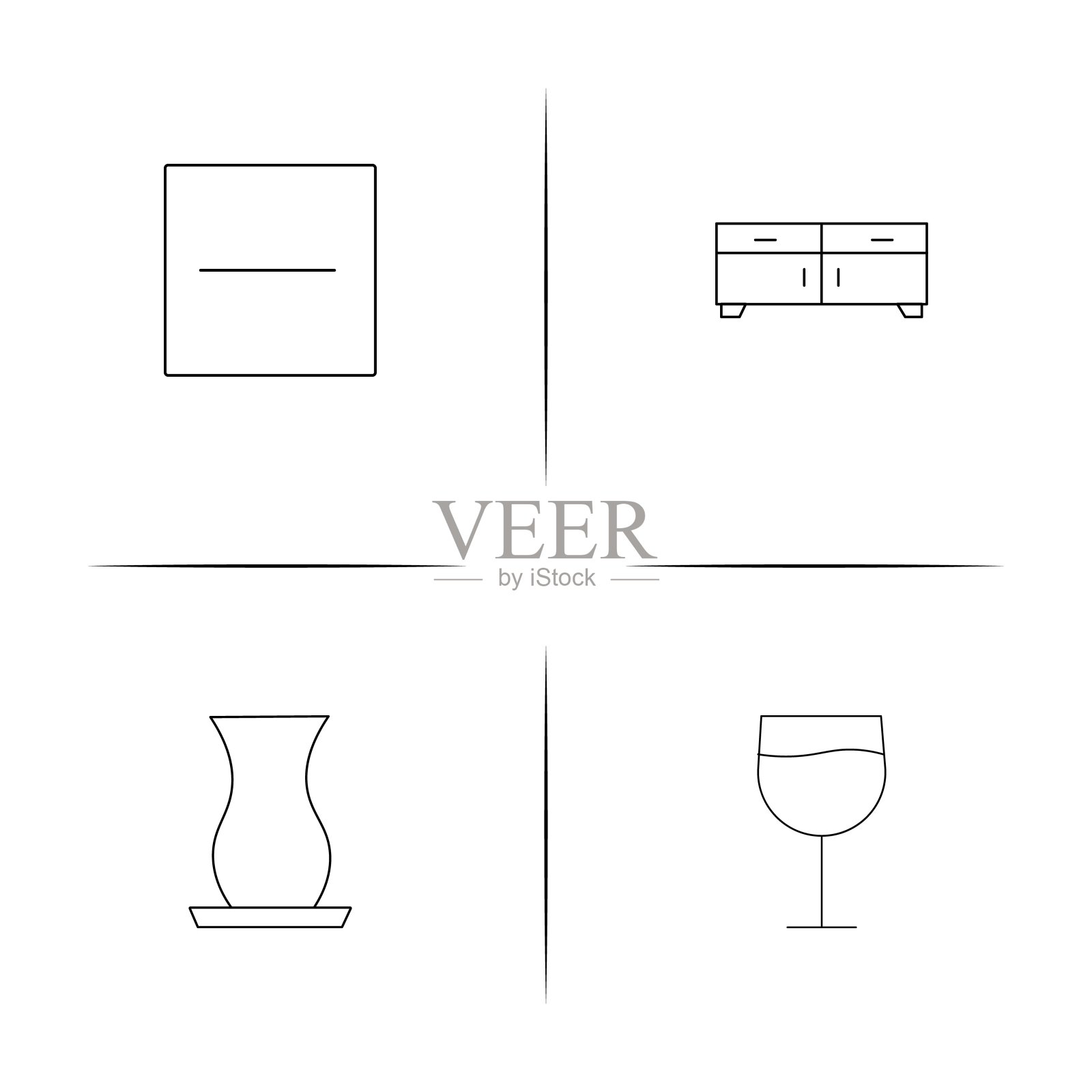 家用电器和设备简单线性图标设置。简单的轮廓图标插画图片素材