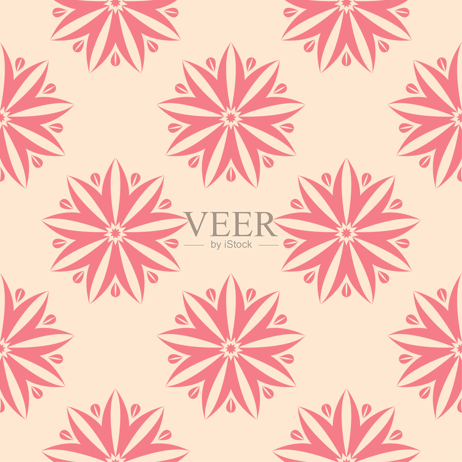 红色花无缝图案，米色背景插画图片素材