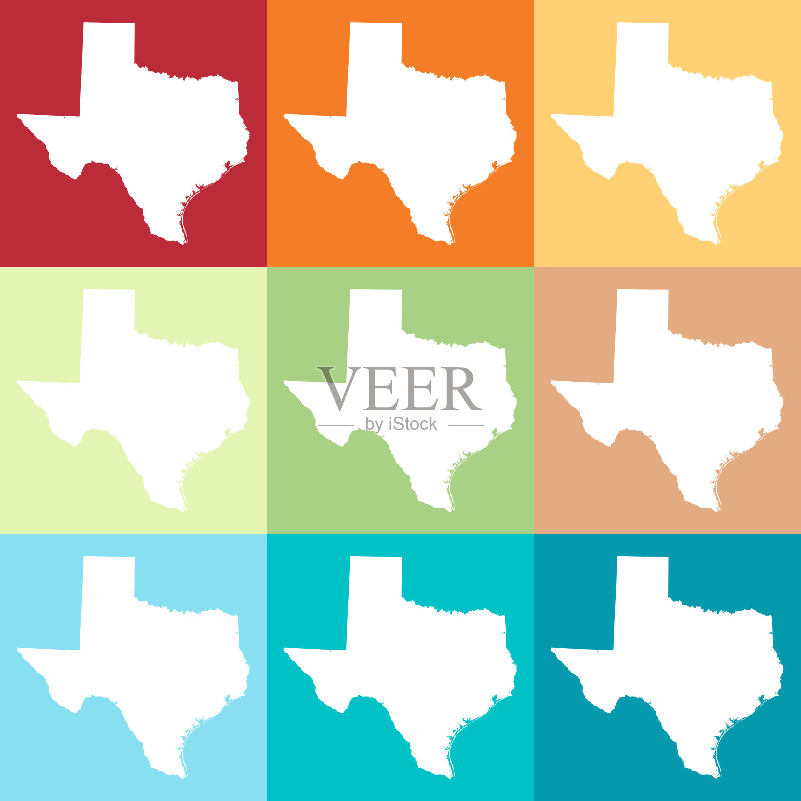 矢量德克萨斯，美国地图在海滩的颜色插画图片素材