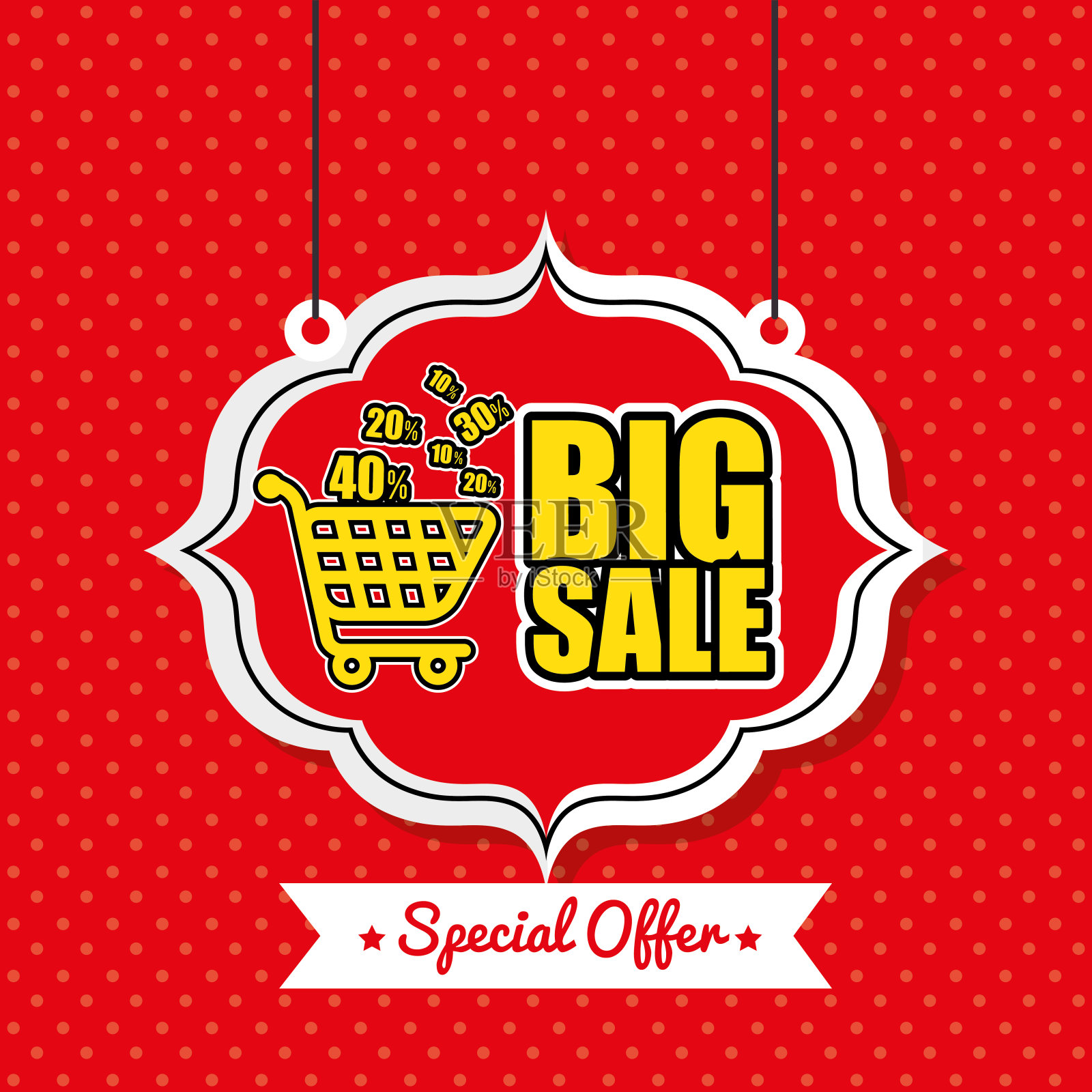 海报大销售购物车复古红圆点设计元素图片