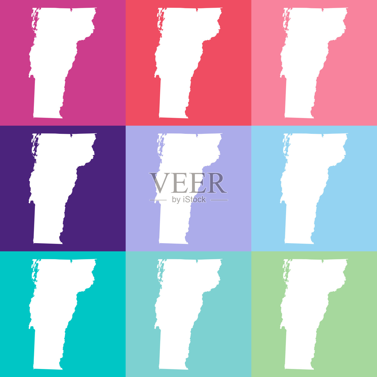 矢量佛蒙特，美国地图在凉爽的颜色插画图片素材