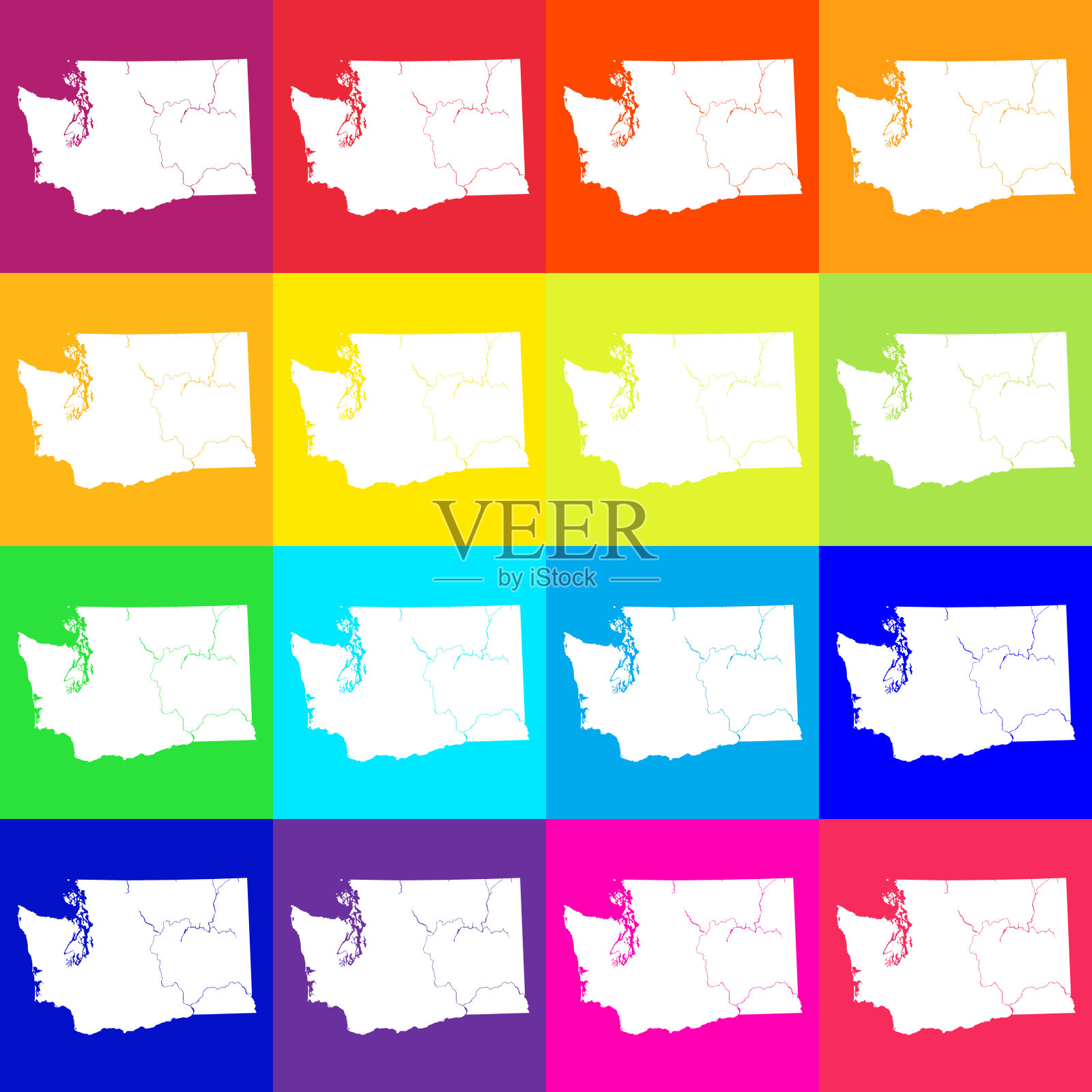 矢量华盛顿州，美国地图在海滩的颜色插画图片素材