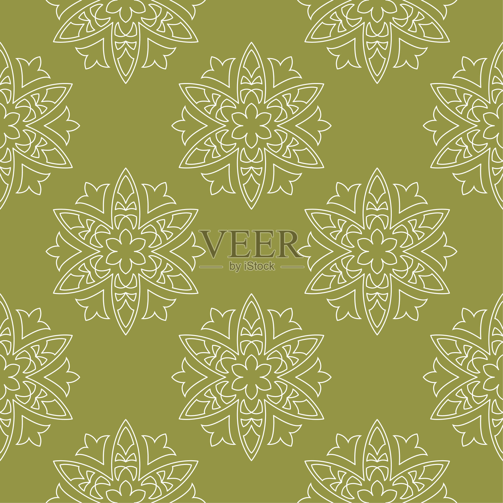 白色花无缝设计在橄榄绿色的背景插画图片素材