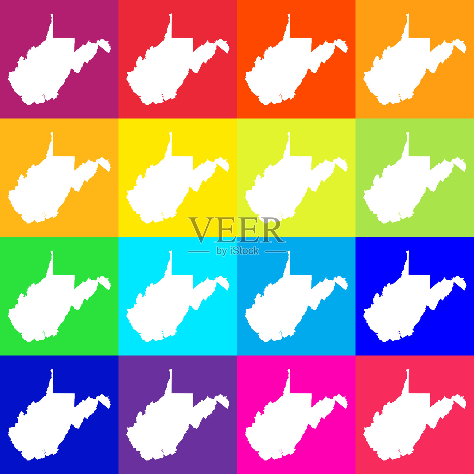 矢量西弗吉尼亚，美国地图在明亮的颜色插画图片素材