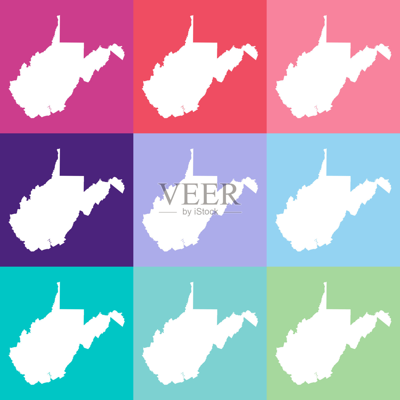 矢量西弗吉尼亚，美国地图在凉爽的颜色插画图片素材