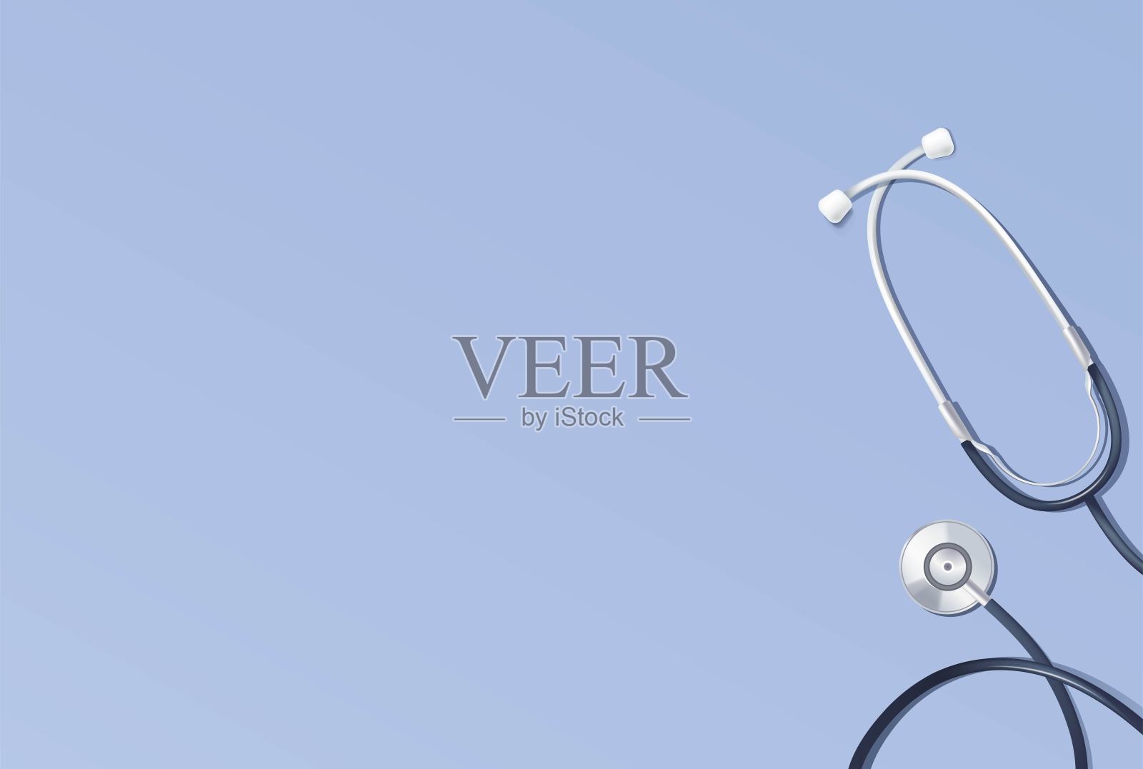 蓝色背景的听诊器。插画图片素材