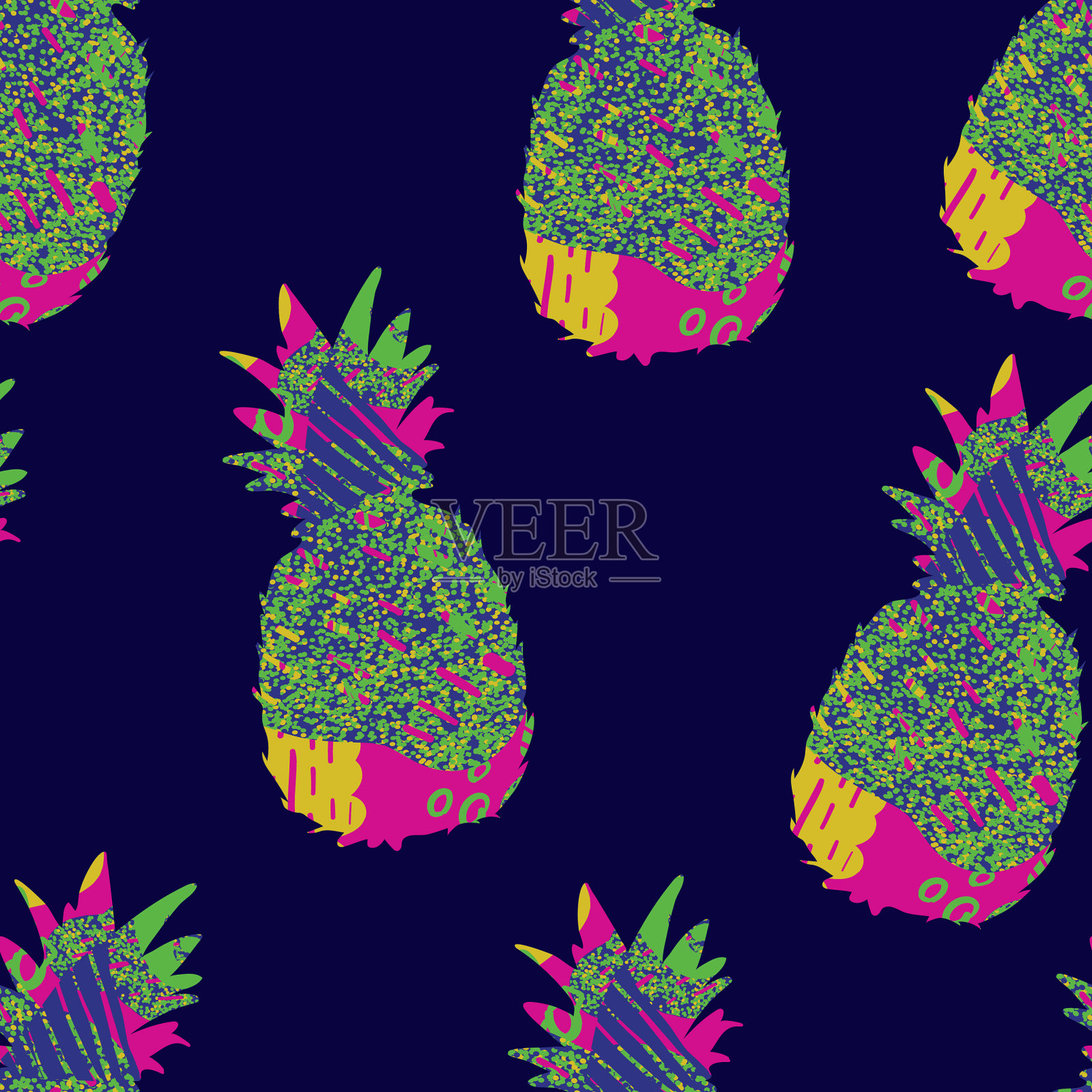 抽象菠萝涂鸦纹理无缝图案设计插画图片素材