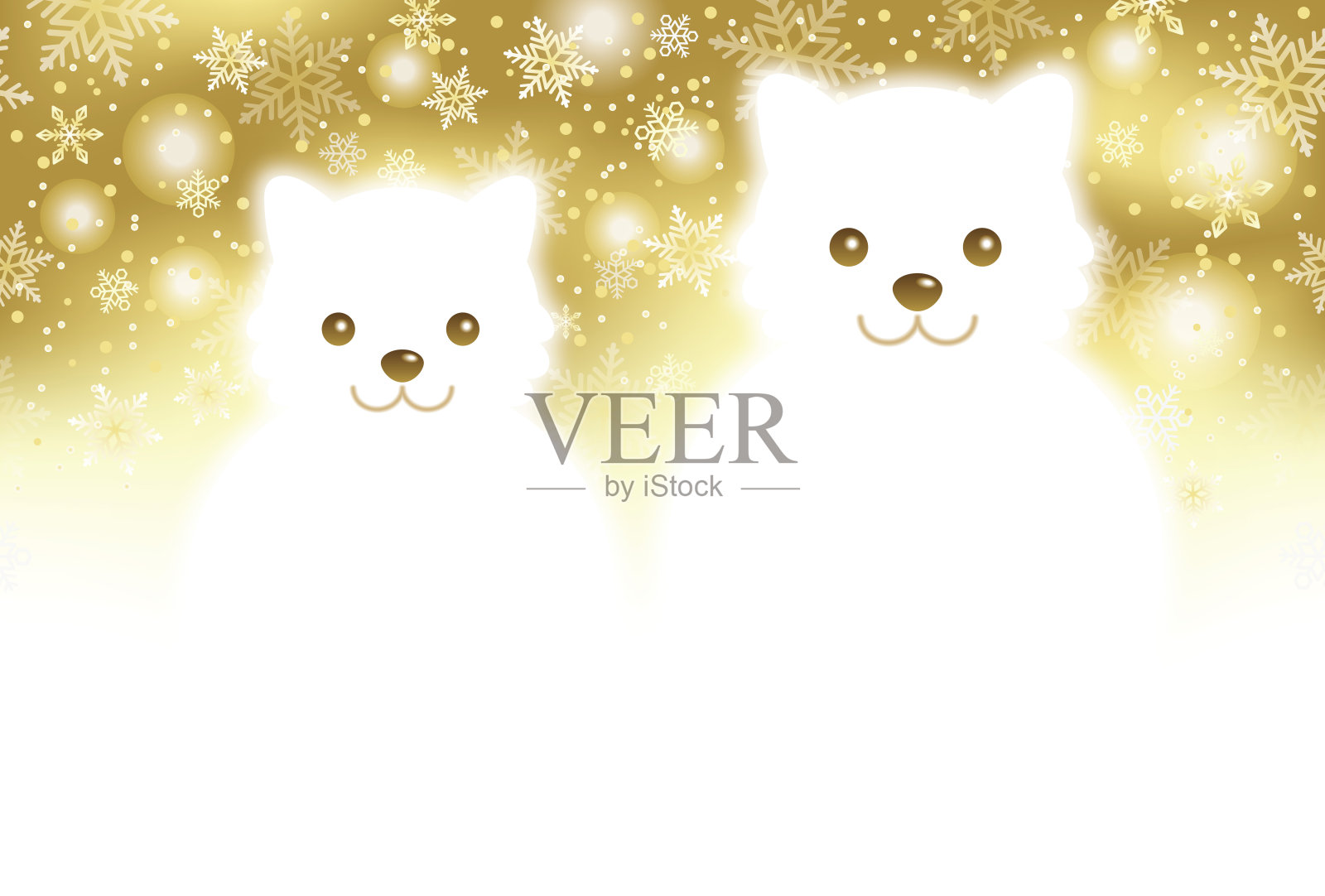 圣诞/新年卡片模板与两个狗雪人的金色背景。插画图片素材