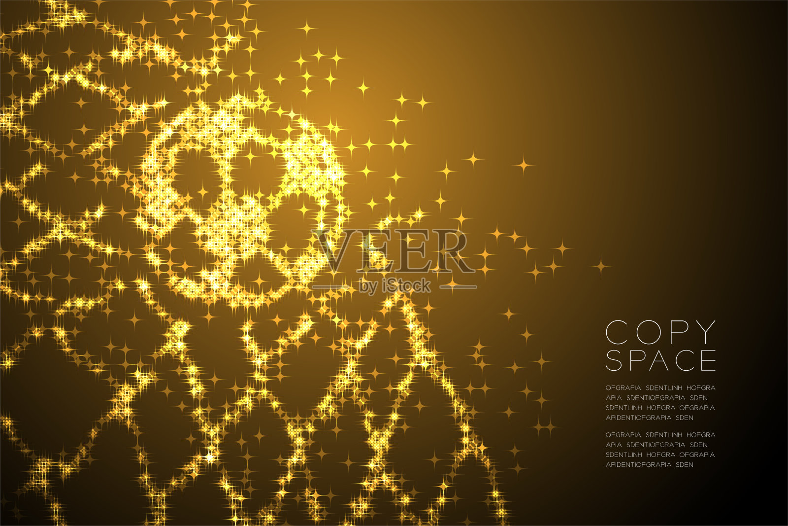 抽象闪耀的星星图案足球或足球在进球时刻形状，运动概念设计金色插图孤立在棕色梯度背景与复制空间，矢量eps 10插画图片素材