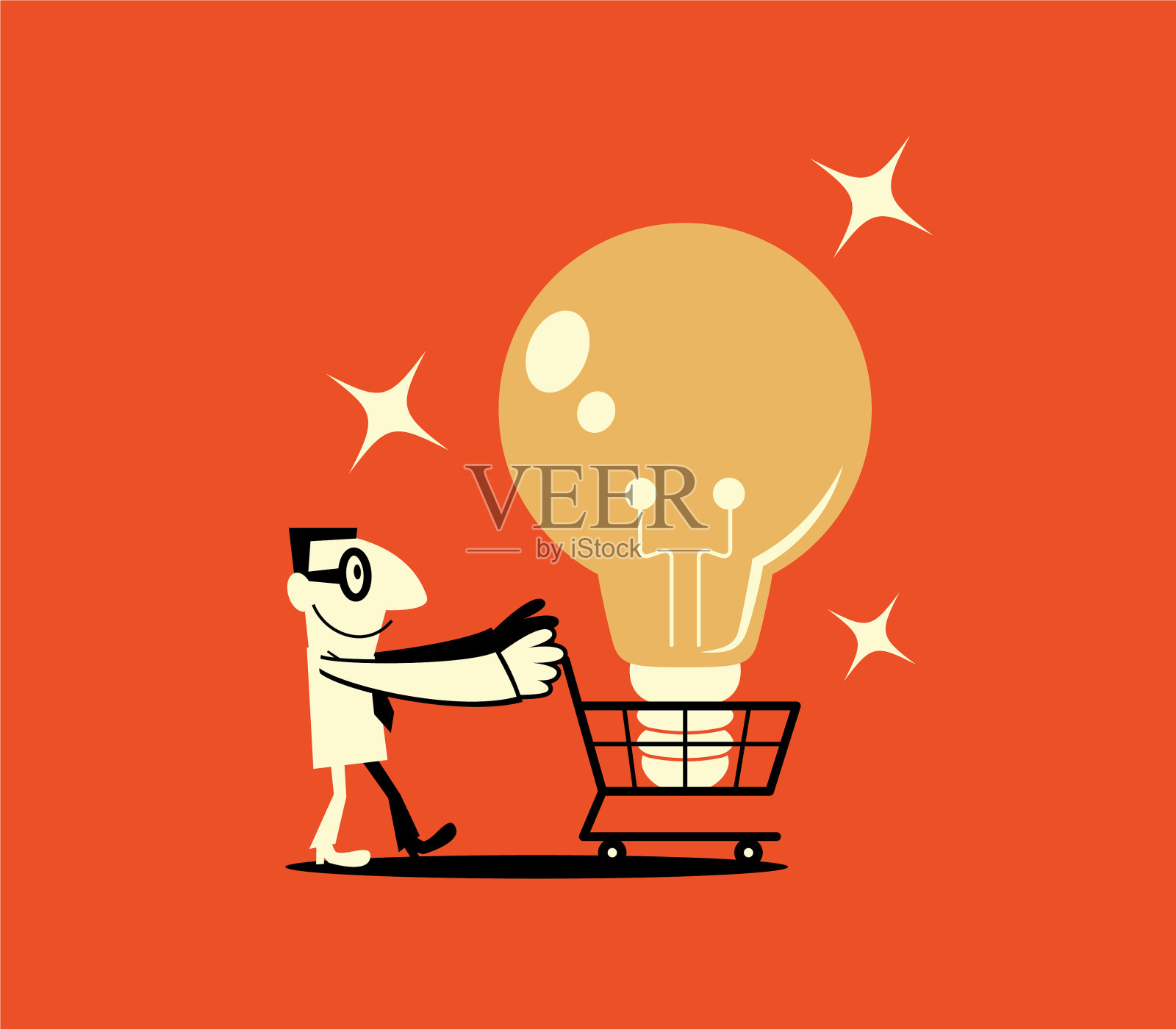 带着购物车和大创意灯泡的商人插画图片素材