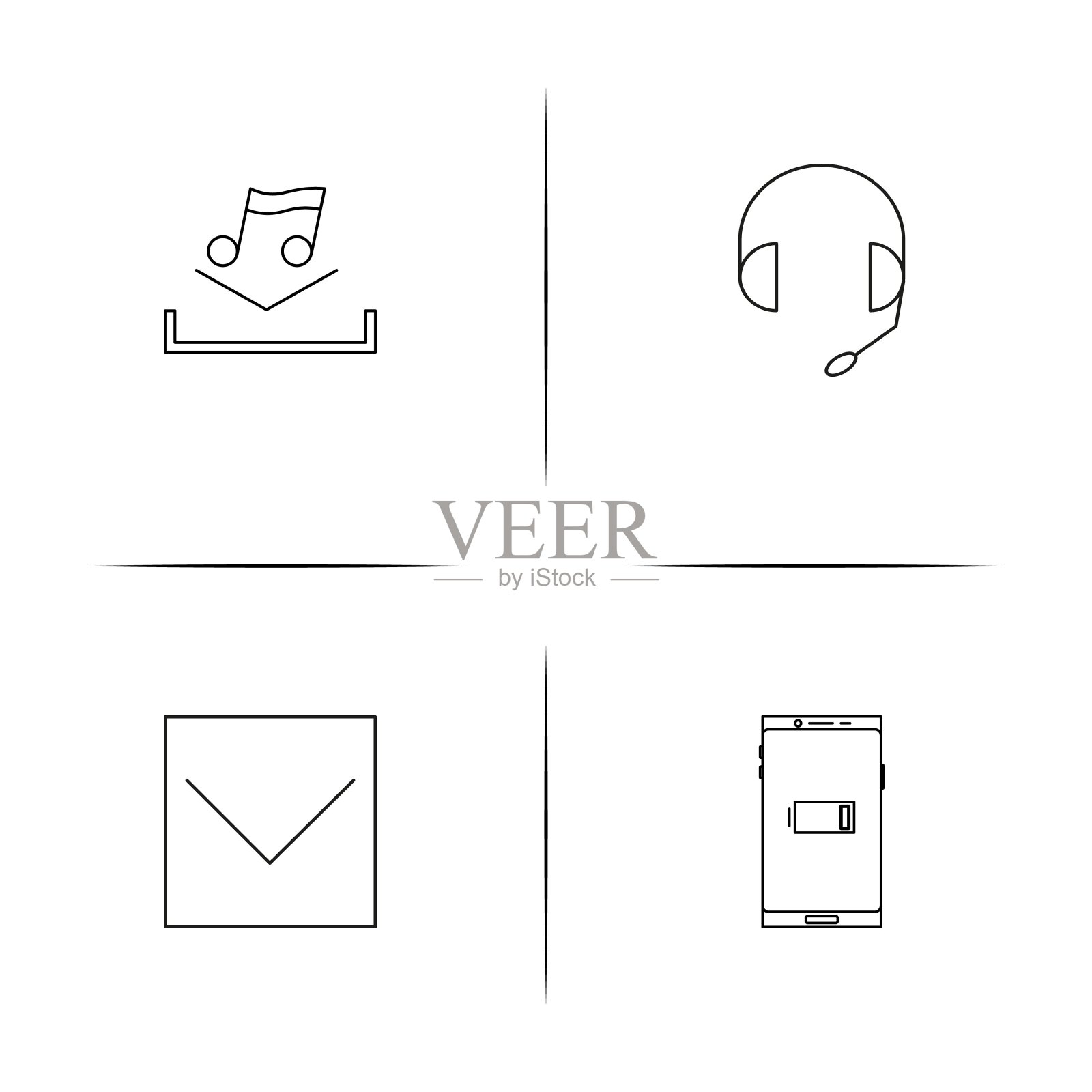 音乐简单线性图标集。概述了矢量图标图标素材