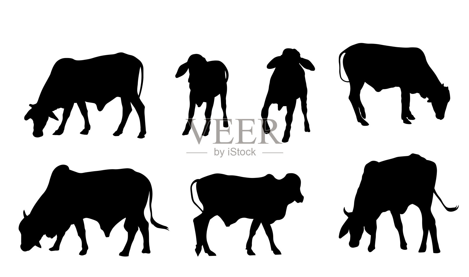 奶牛剪影：从不同方向吃草设计元素图片