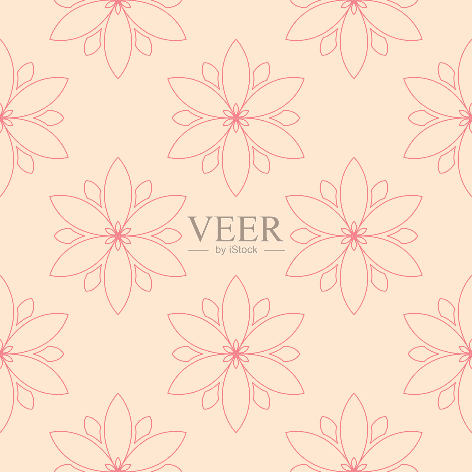 红色花无缝图案，米色背景插画图片素材