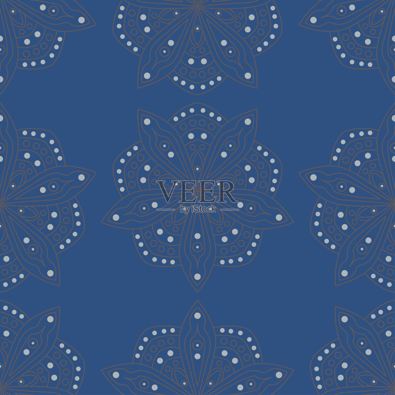 蓝色花卉无缝背景。设计图案与花卉元素插画图片素材