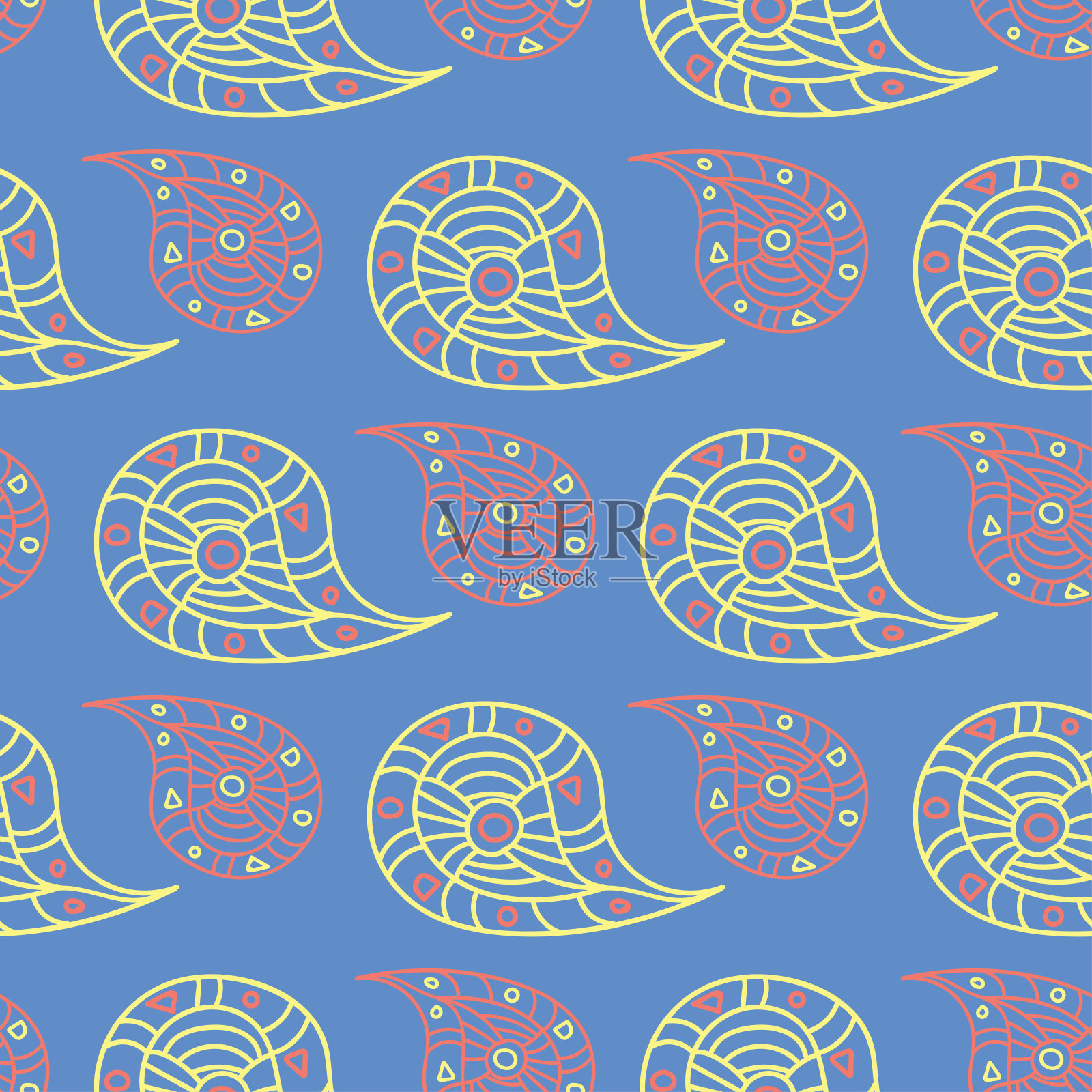 蓝花无缝图案。明亮的背景与彩色的花元素插画图片素材