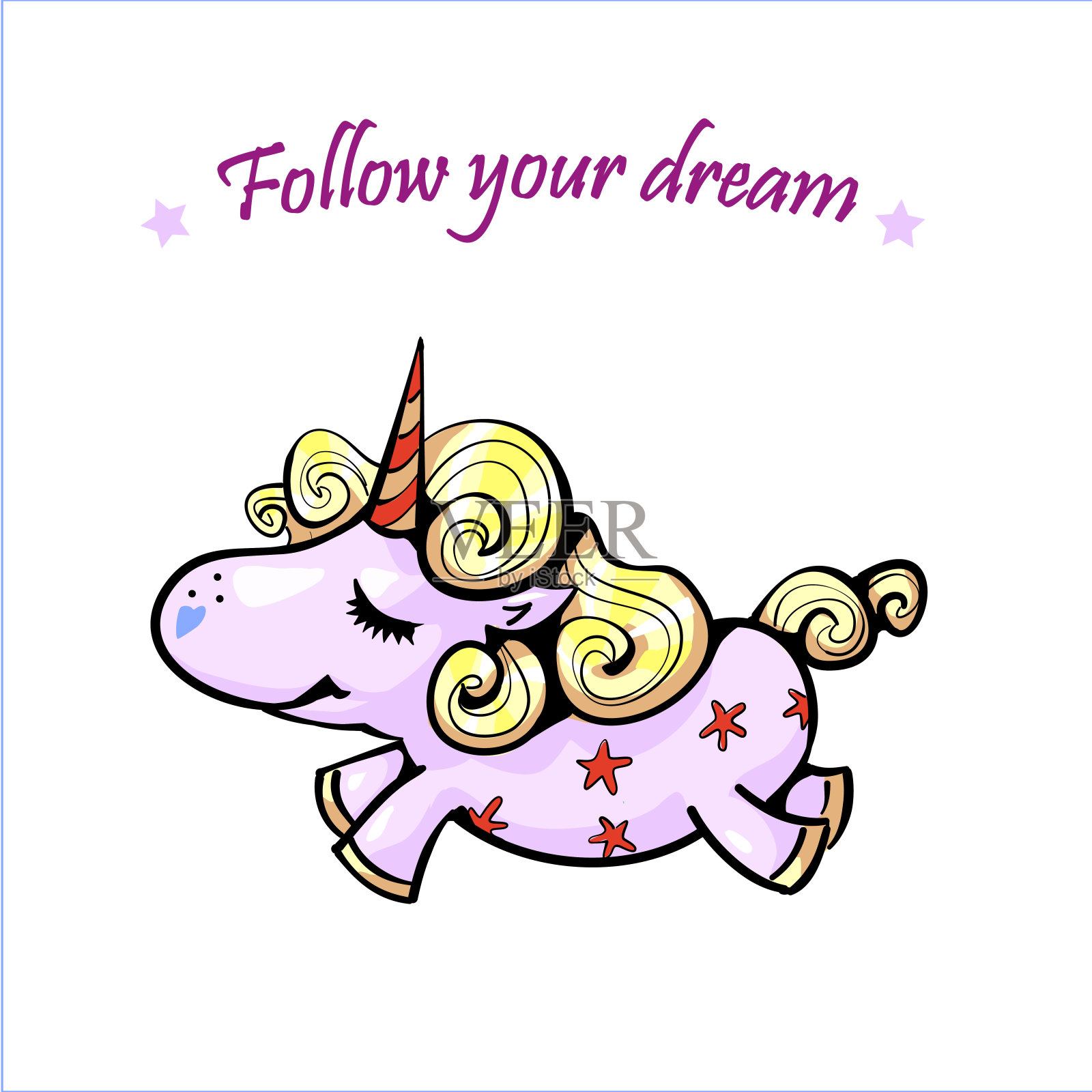 晚安，各位。可爱的独角兽睡觉和彩虹海报，明信片。繁星闪烁,睡眠。插画图片素材