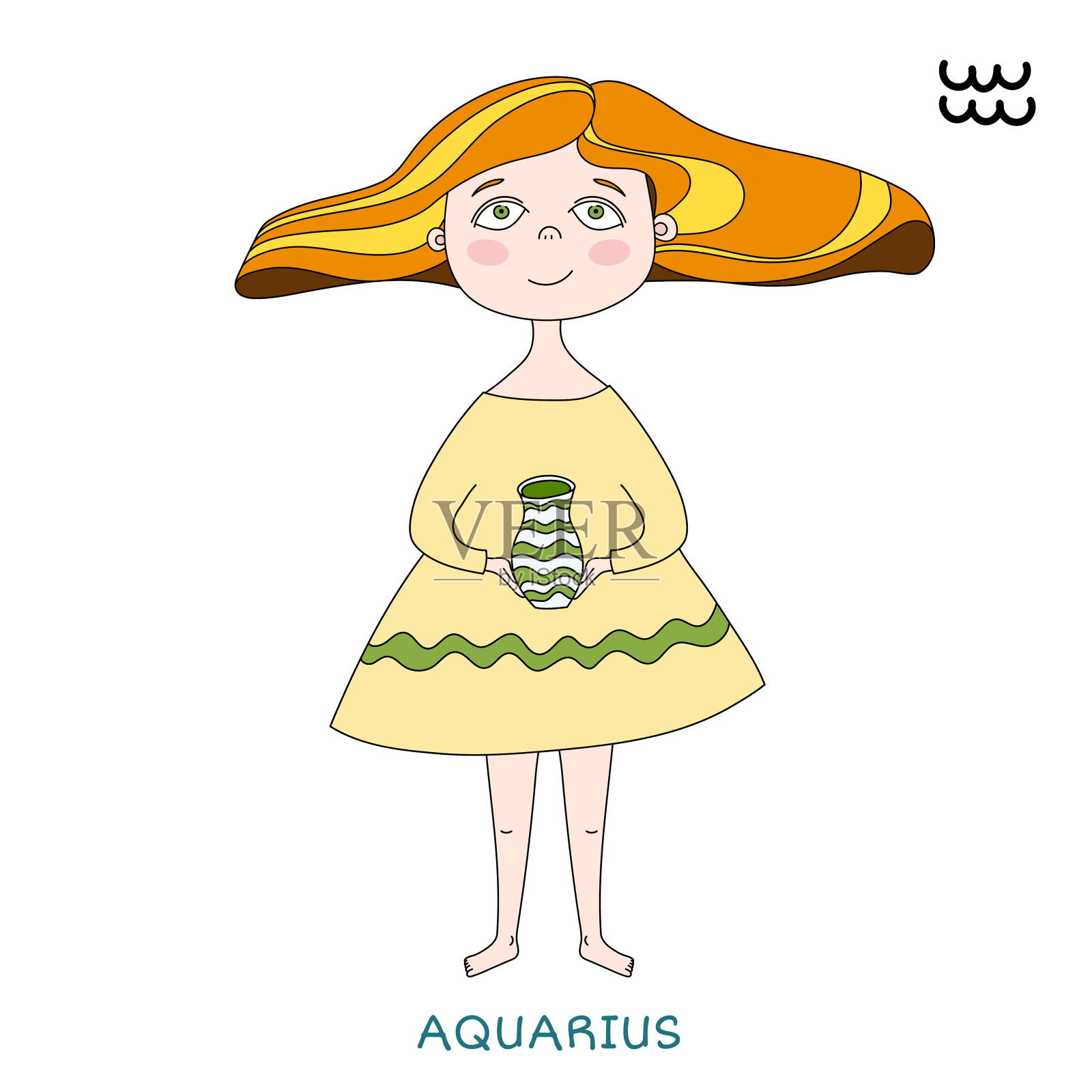可爱的十二宫女孩。水瓶座插画图片素材