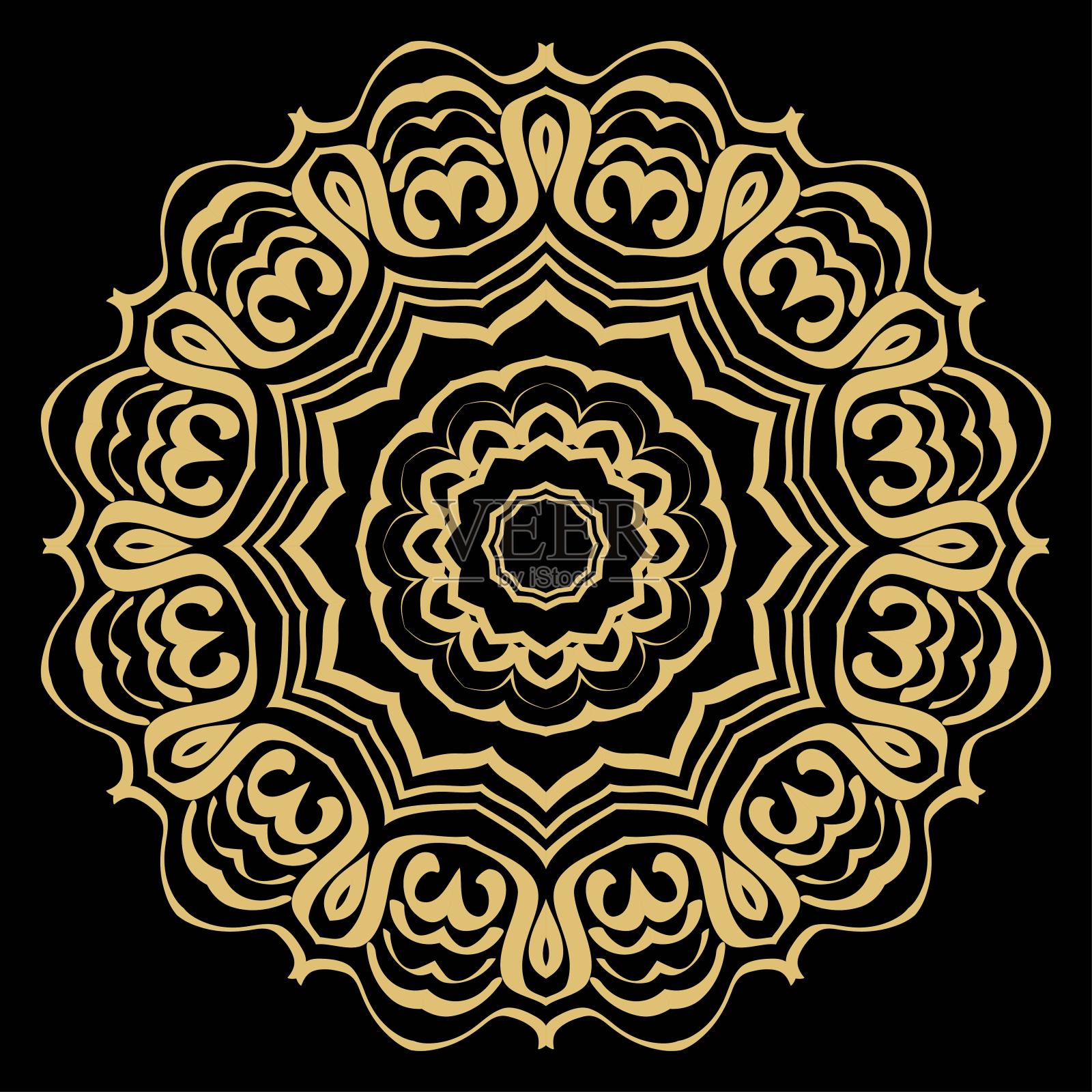 曼荼罗风格矢量颜色形状。抽象的设计。装饰时尚，节日贺卡，放松插画插画图片素材