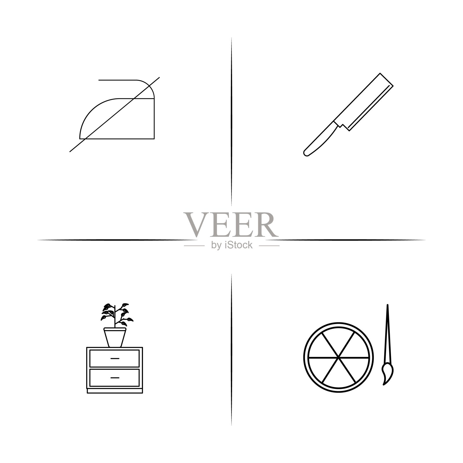 家用电器和设备简单的线性图标设置。概述了矢量图标图标素材